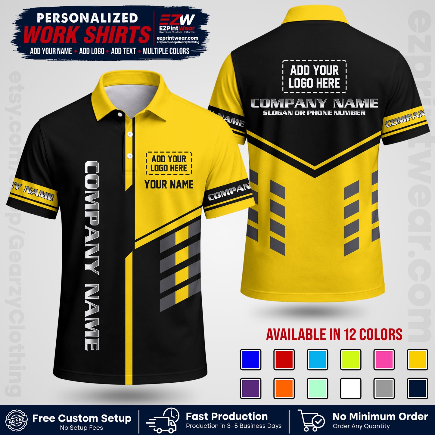 Custom All Over Print Work Uniform Shirt with Name, Logo & Text | Custom Hawaiian Shirt | Company Shirt | Employee Uniform UNF09