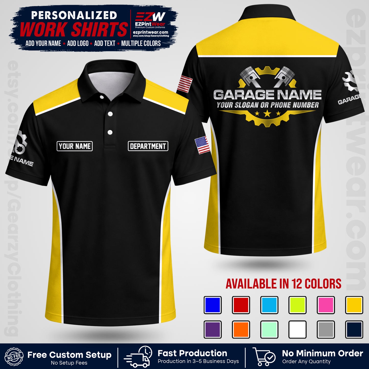 Custom Mechanic Work Shirt with Name, Logo & Text | Auto Shop Uniform | Workwear MCN 07
