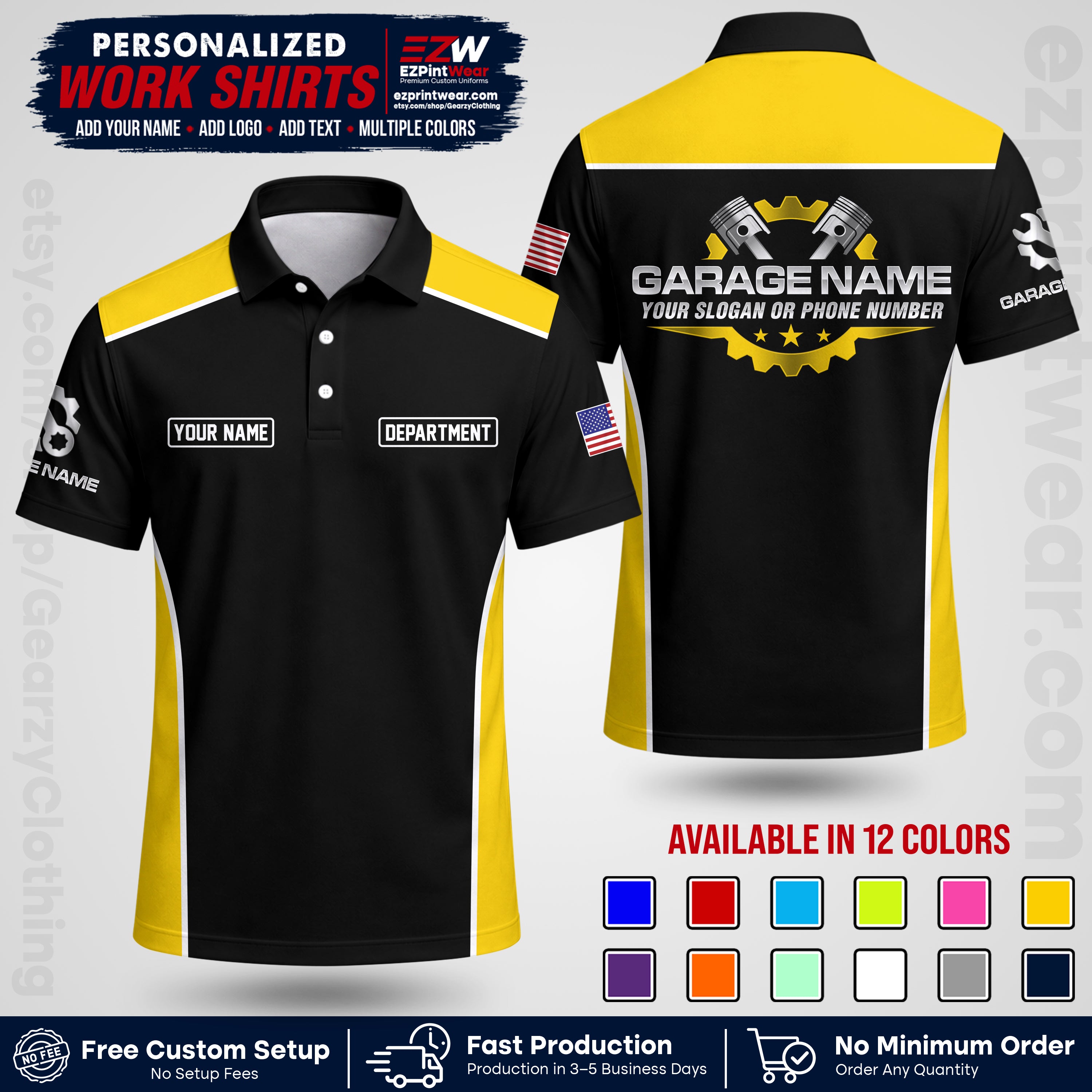 Custom Mechanic Work Shirt with Name, Logo & Text | Auto Shop Uniform | Workwear MCN 07