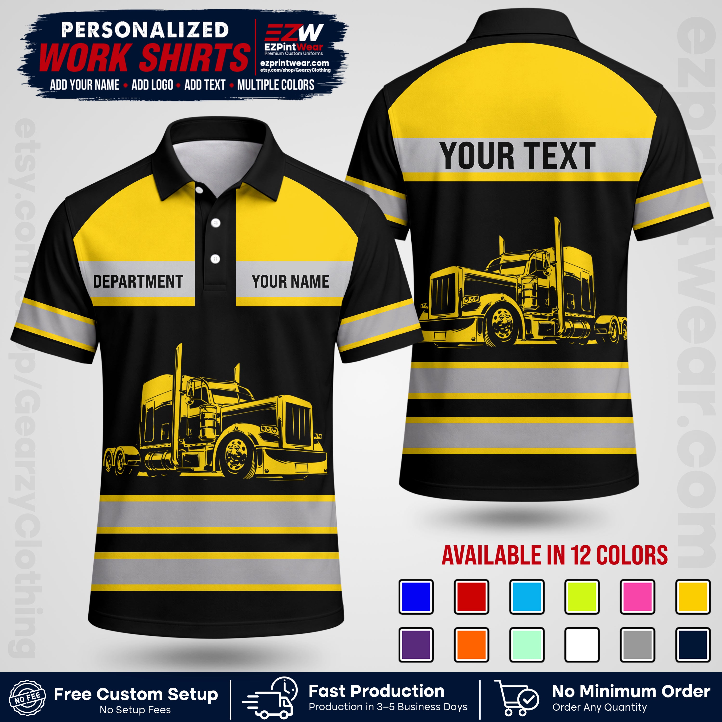 Personalized Truck Driver Workwear Uniform | Custom Safety Stripe Apparel | Non-Reflective Reflective Style Design TW02