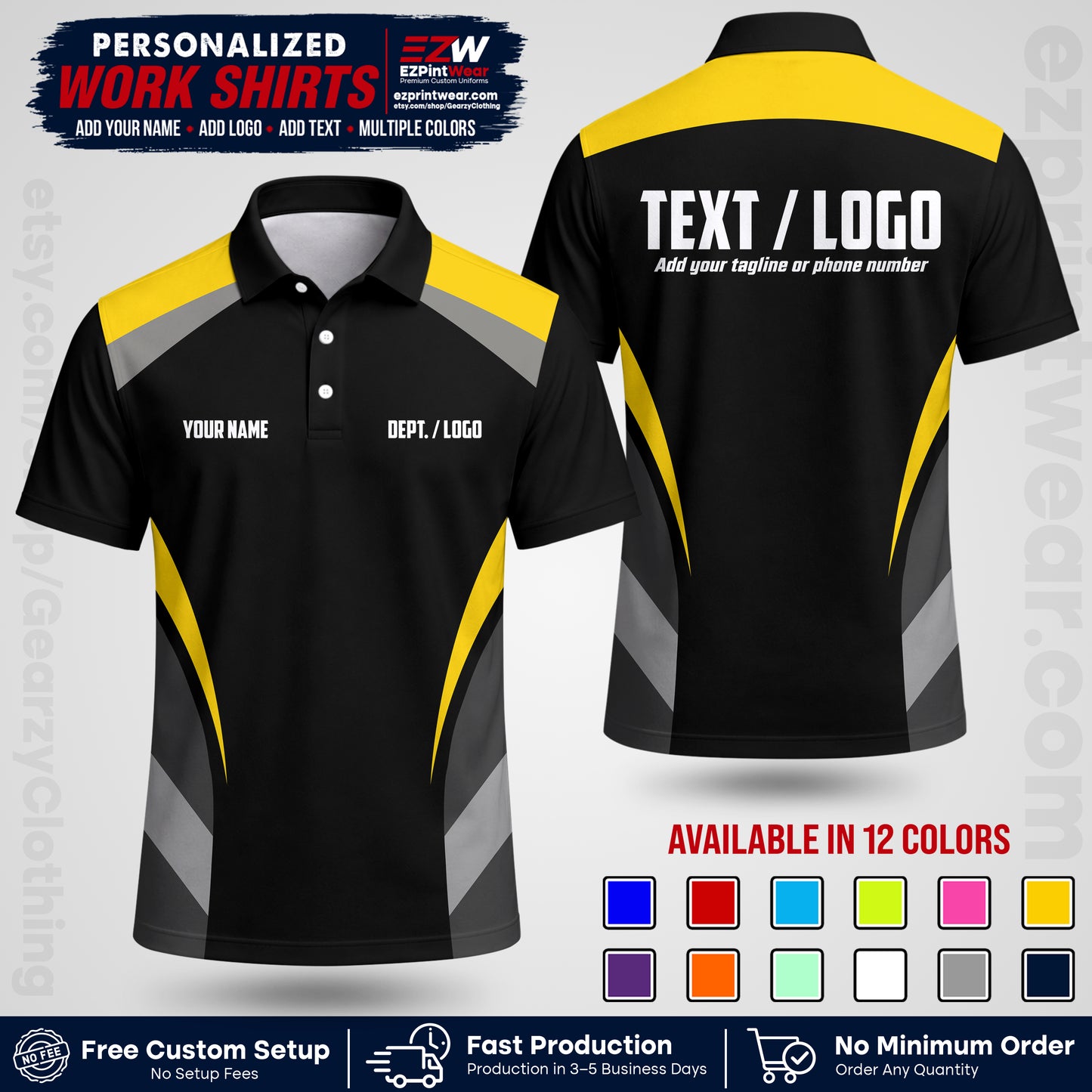 Custom All Over Print Work Uniform Shirt with Name, Logo & Text | Custom Hawaiian Shirt | Company Shirt | Employee Uniform UNF03