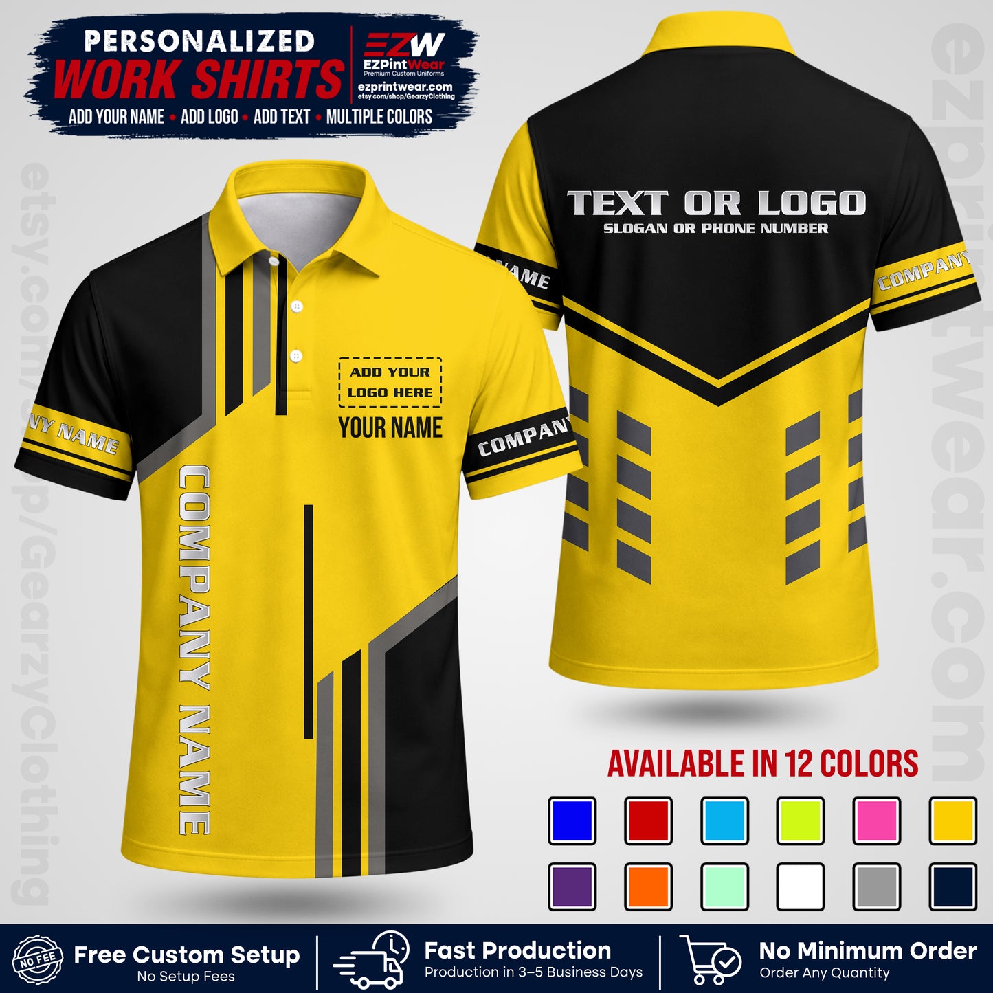 Custom All Over Print Work Uniform Shirt with Name, Logo & Text | Custom Hawaiian Shirt | Company Shirt | Employee Uniform UNF10