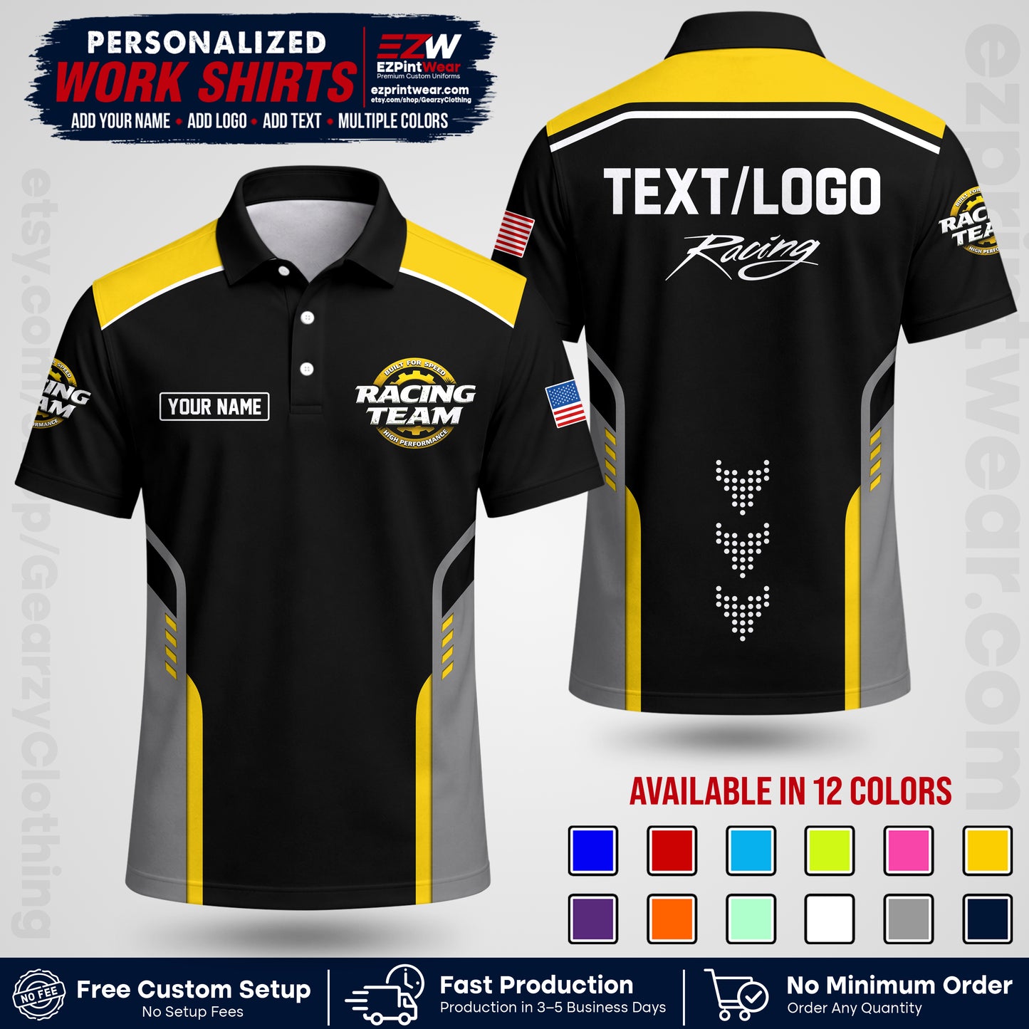 Custom Racing Shirt with Name, Logo & Text | Race Team Uniform | Crew Apparel RC09