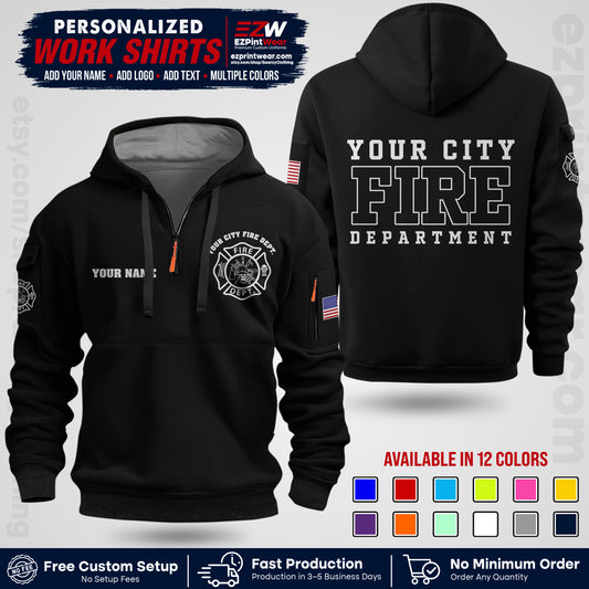Custom Fire Department Shirt with Name, City Logo & Text | Firefighter Uniform | Button Up Work Shirt FF01