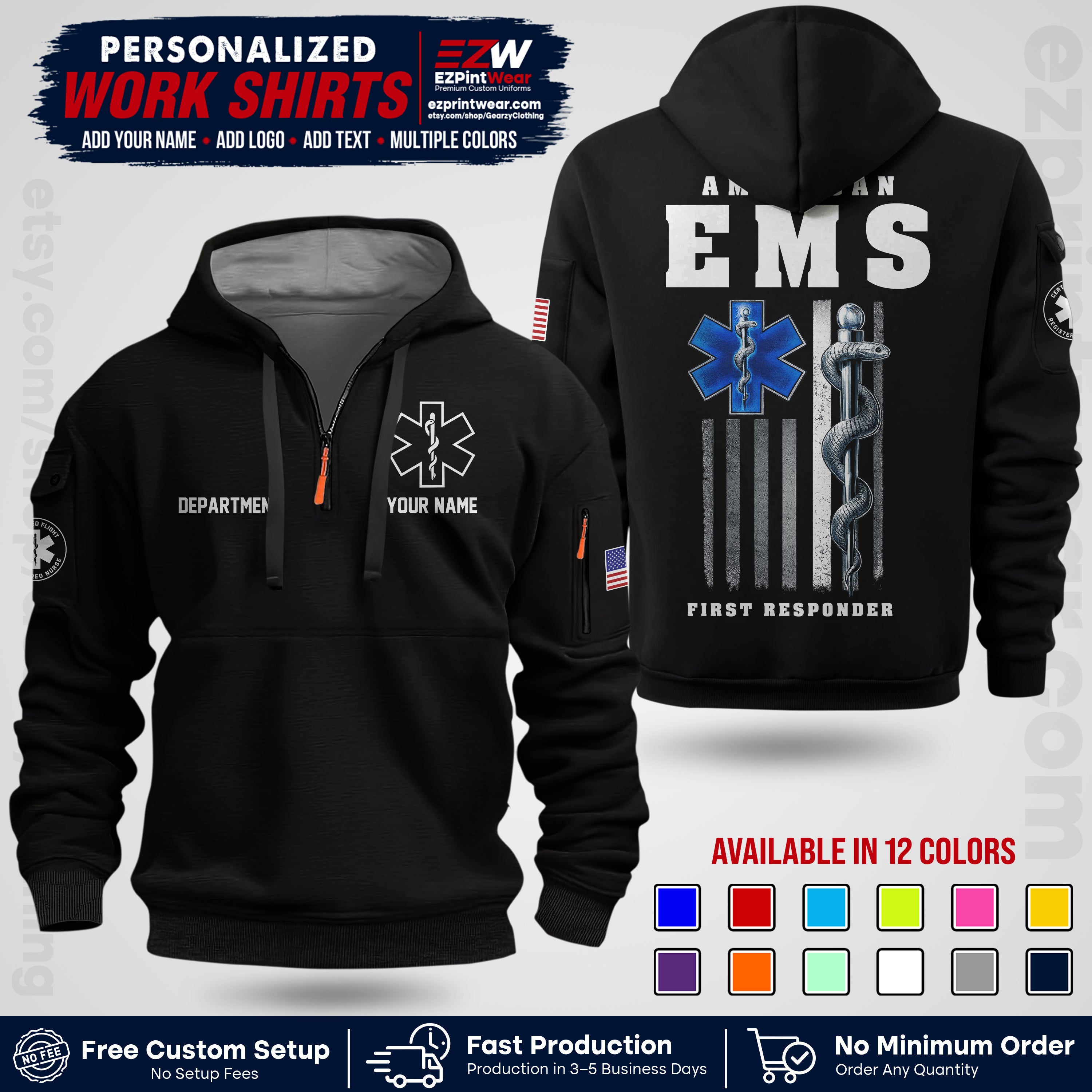 Custom EMS Shirt with Name, Logo & Text | EMS Team Uniform | First Responder Workwear EMSU03