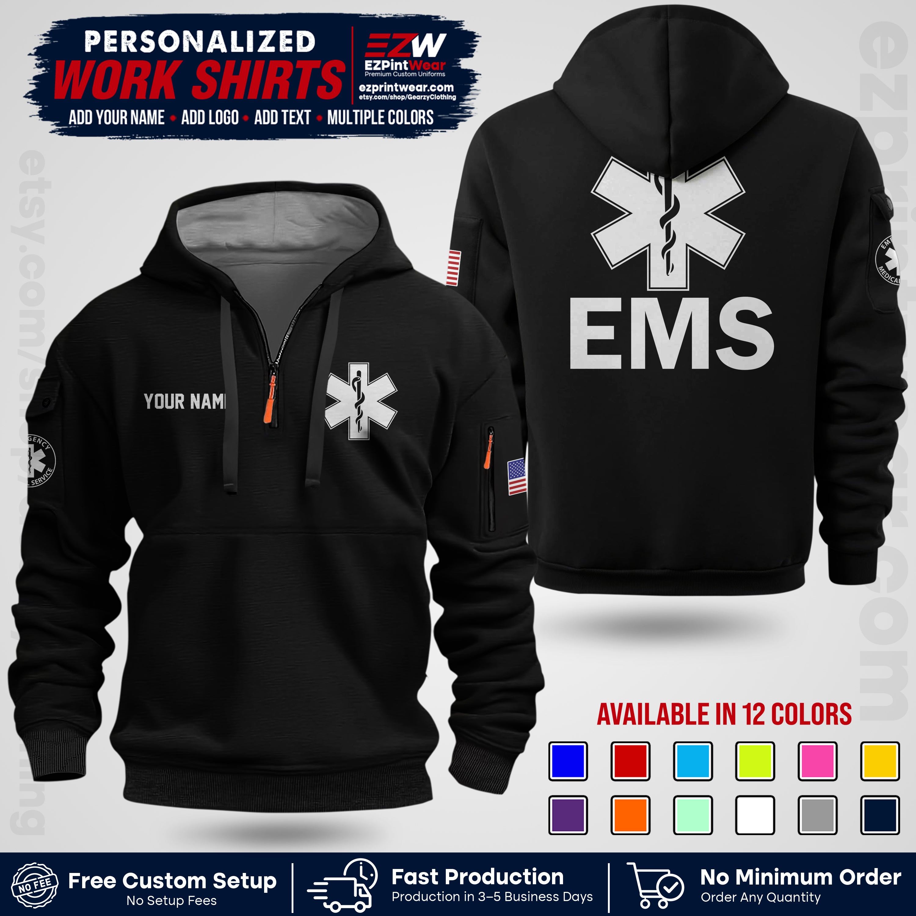 Custom EMS Shirt with Name, Logo & Text | EMS Team Uniform | First Responder Workwear EMSU02