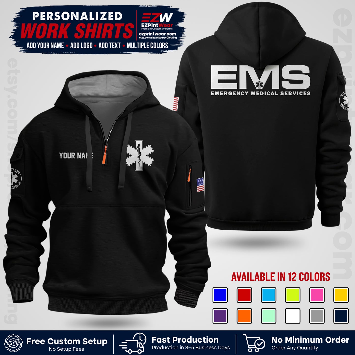 Custom EMS Shirt with Name, Logo & Text | EMS Team Uniform | First Responder Workwear EMSU01
