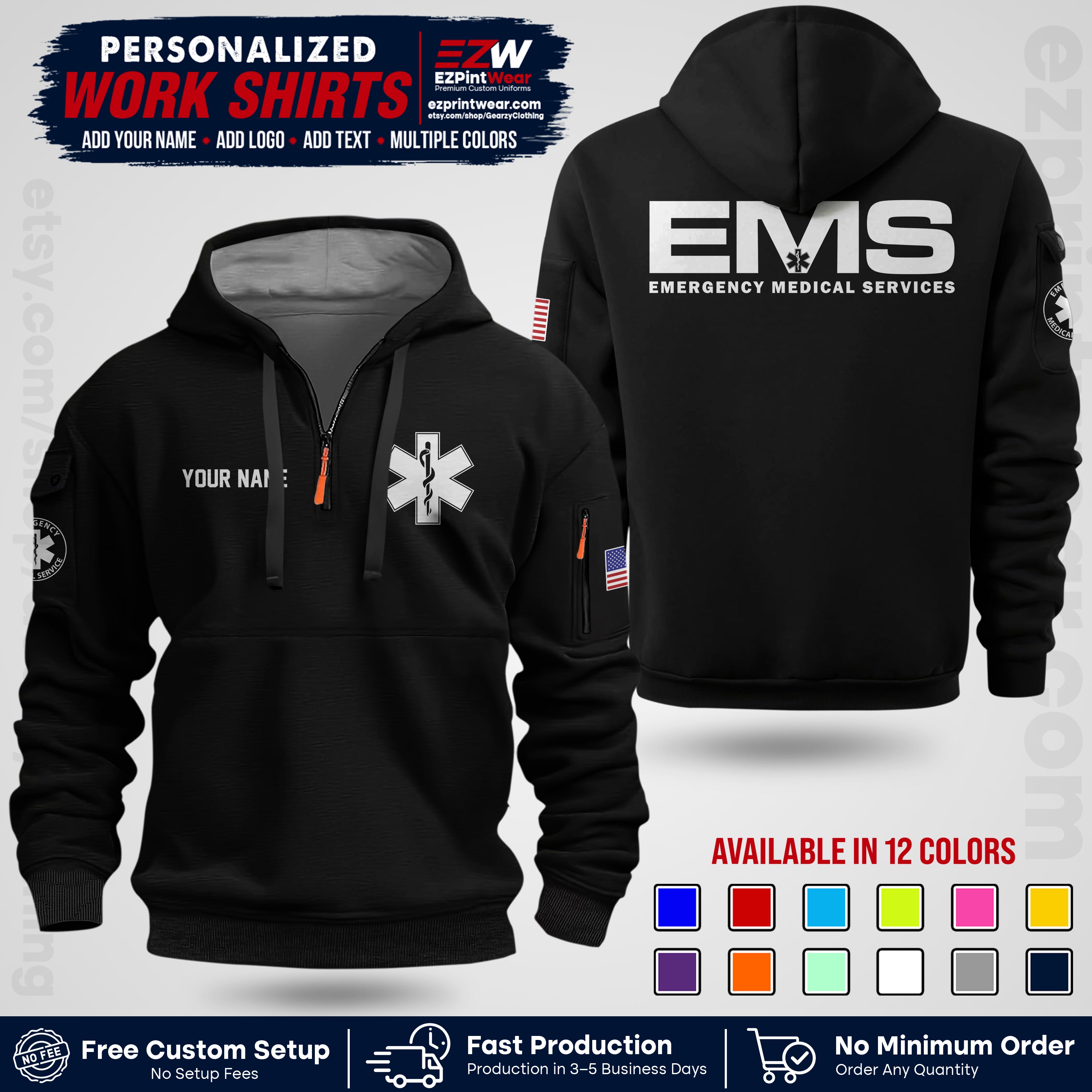 Custom EMS Shirt with Name, Logo & Text | EMS Team Uniform | First Responder Workwear EMSU01