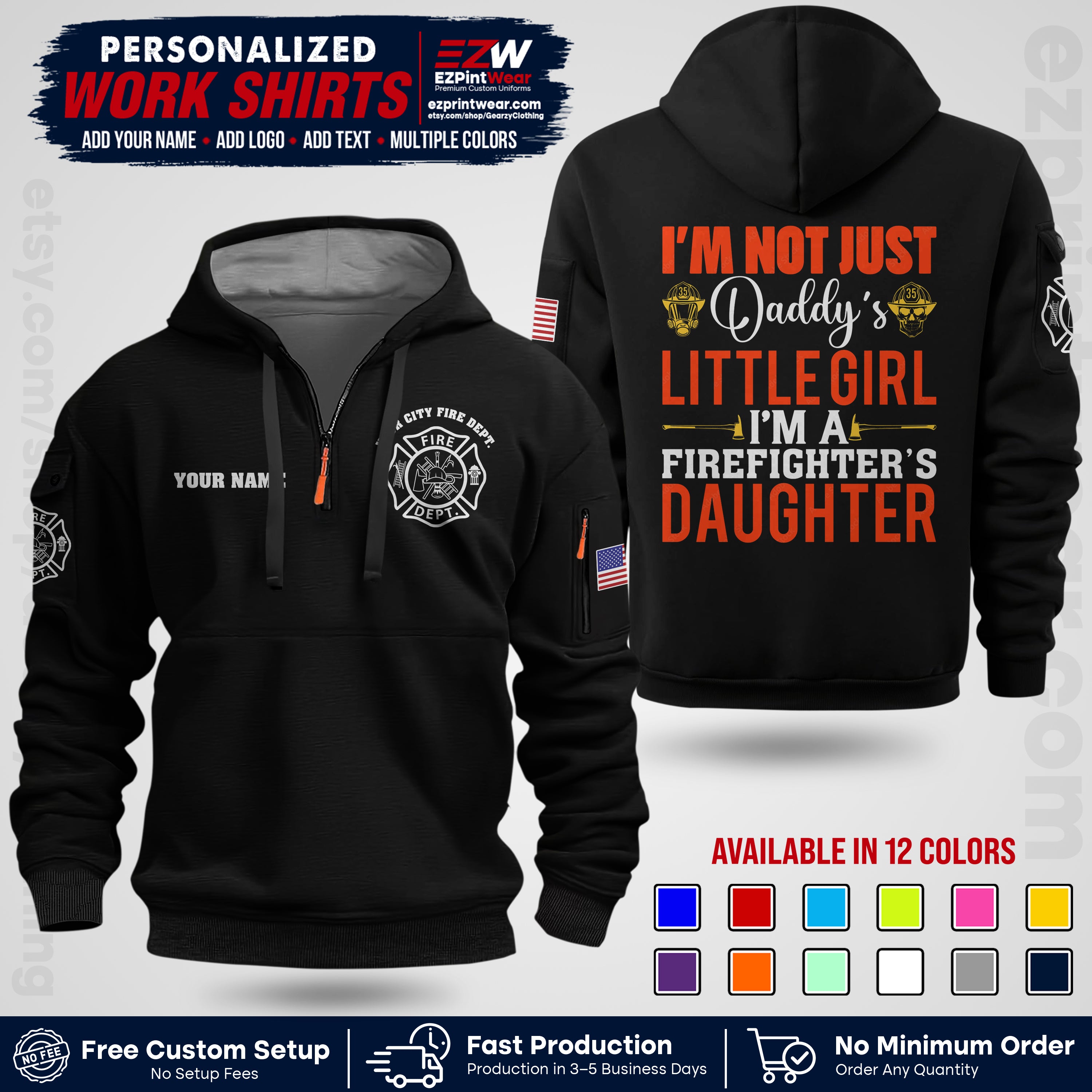 Custom Fire Department Shirt with Name, City Logo & Text | Firefighter Uniform | Button Up Work Shirt FF08