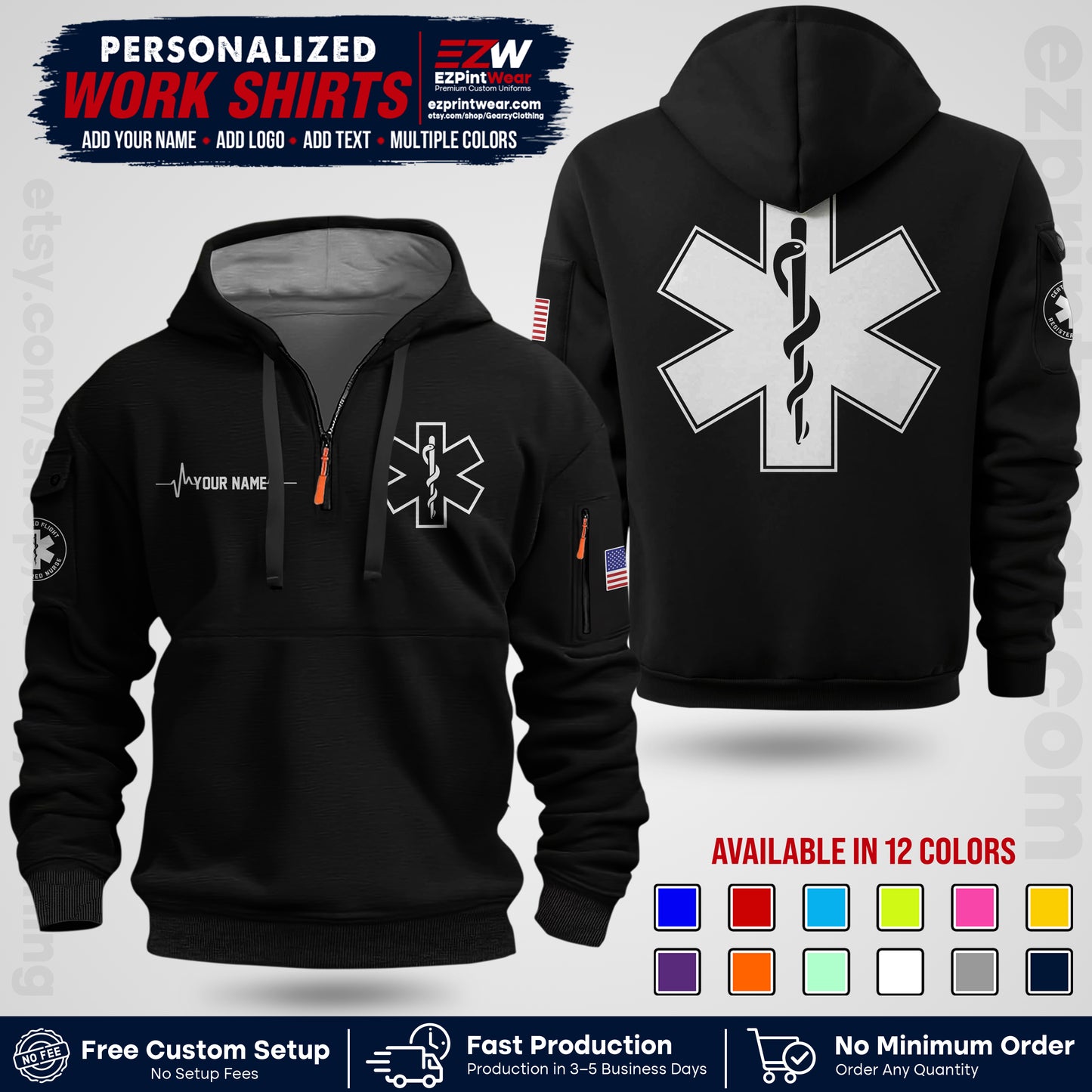 Custom EMS Shirt with Name, Logo & Text | EMS Team Uniform | First Responder Workwear EMSU04