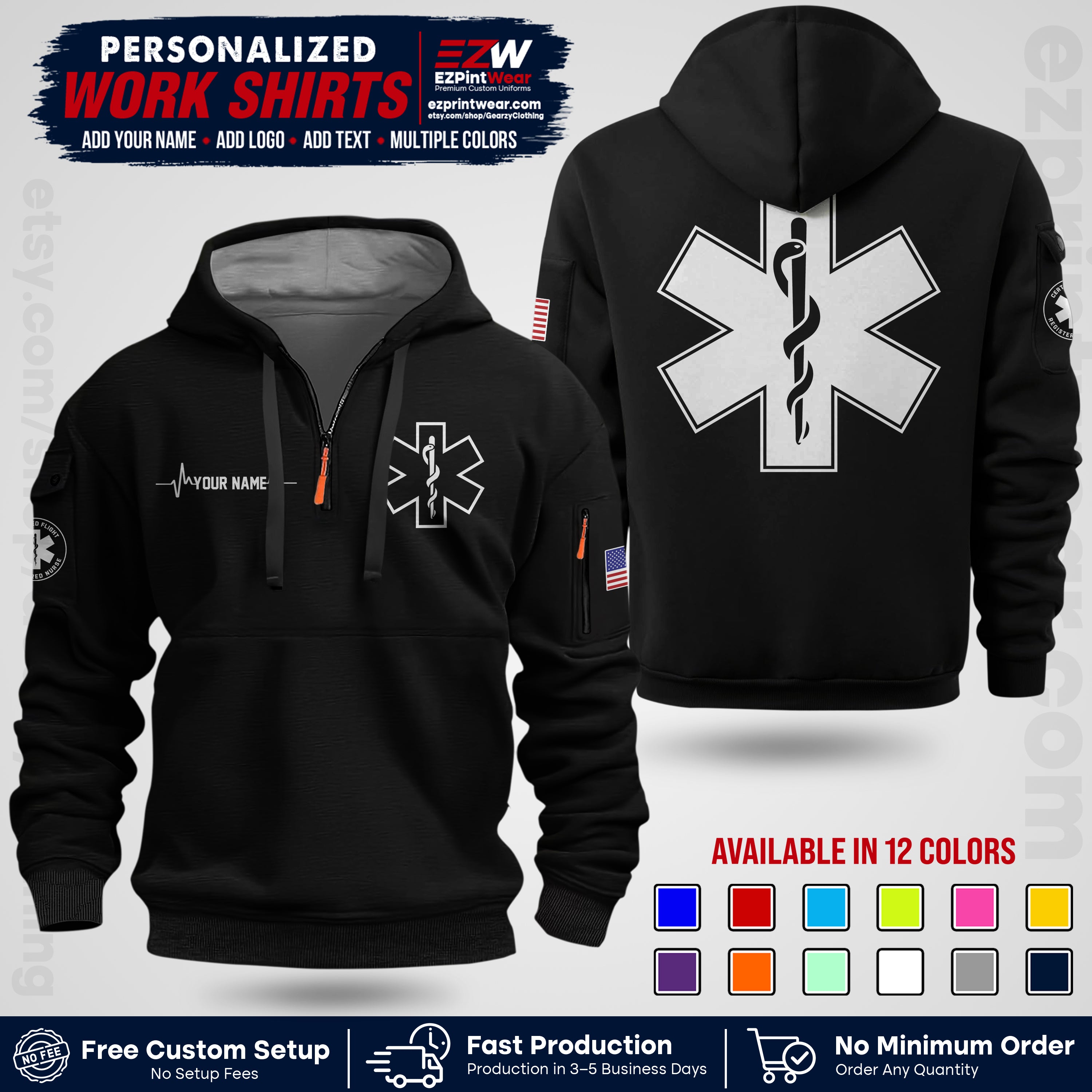 Custom EMS Shirt with Name, Logo & Text | EMS Team Uniform | First Responder Workwear EMSU04
