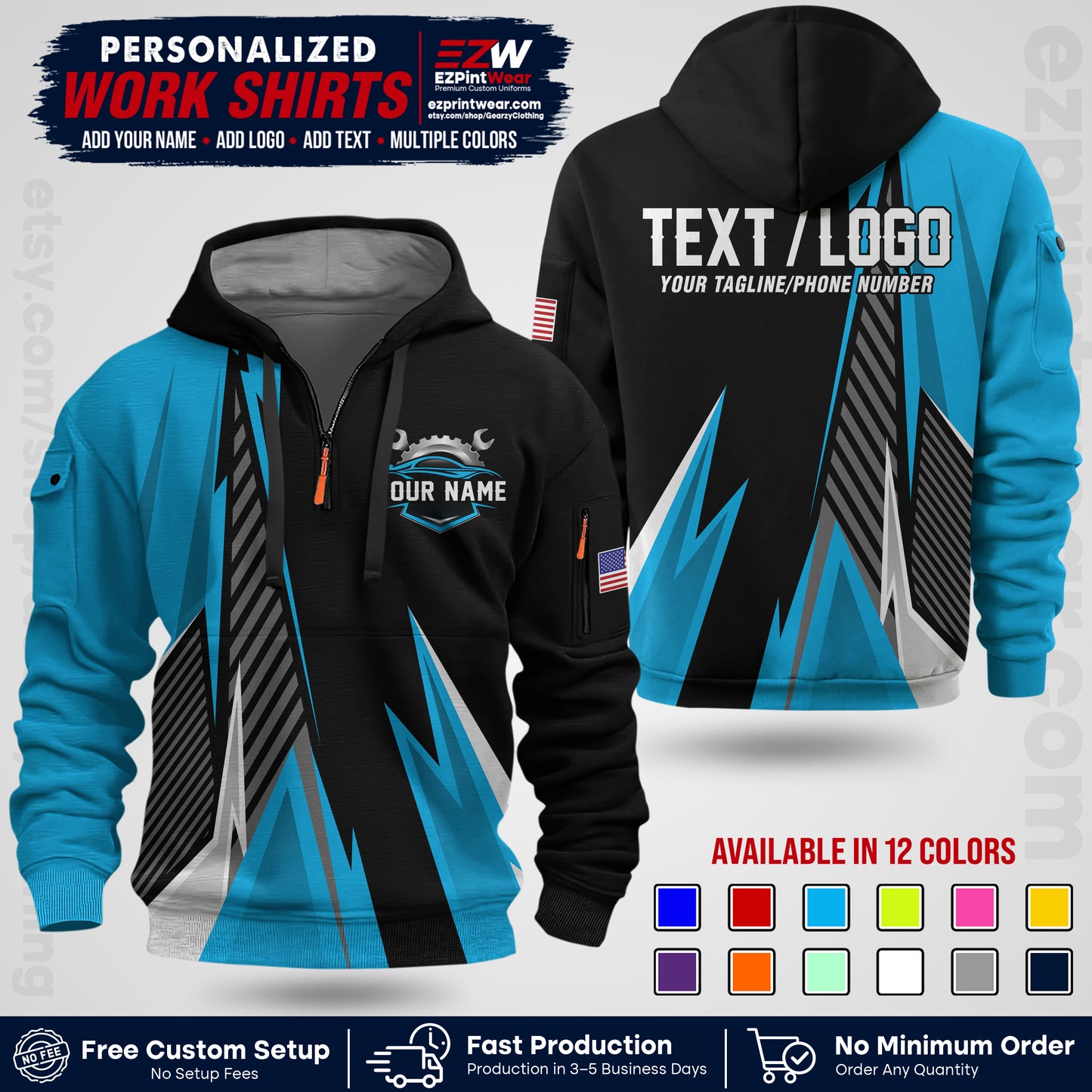 Custom Mechanic Work Shirt with Name, Logo & Text | Auto Shop Uniform | Workwear MCN 01