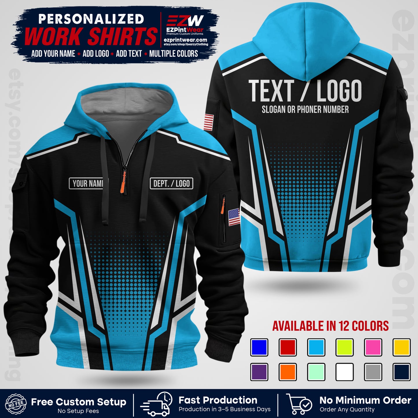 Custom All Over Print Work Uniform Shirt with Name, Logo & Text | Custom Hawaiian Shirt | Company Shirt | Employee Uniform UNF17