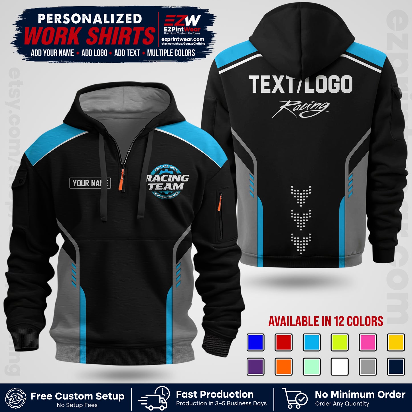 Custom Racing Shirt with Name, Logo & Text | Race Team Uniform | Crew Apparel RC09