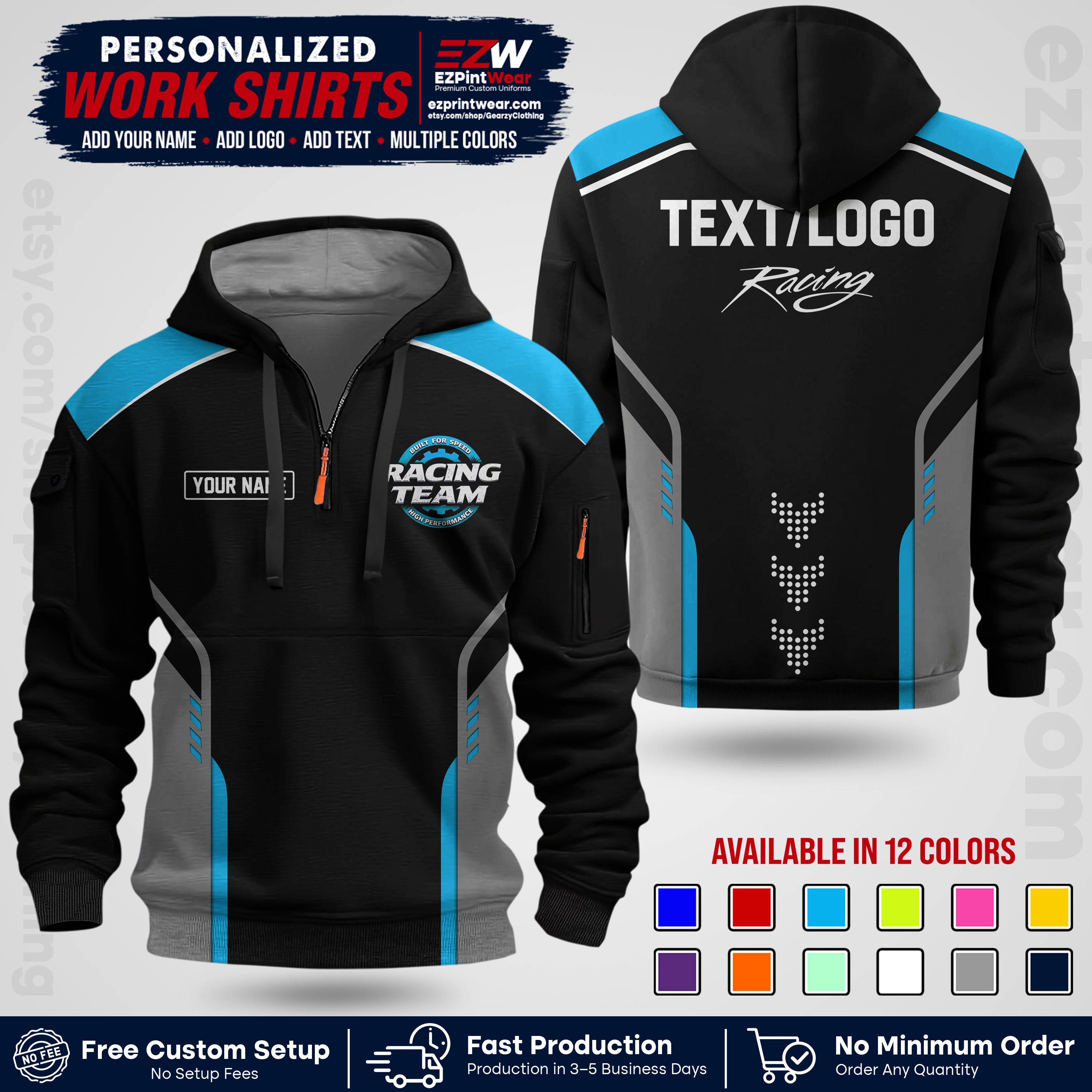 Custom Racing Shirt with Name, Logo & Text | Race Team Uniform | Crew Apparel RC09
