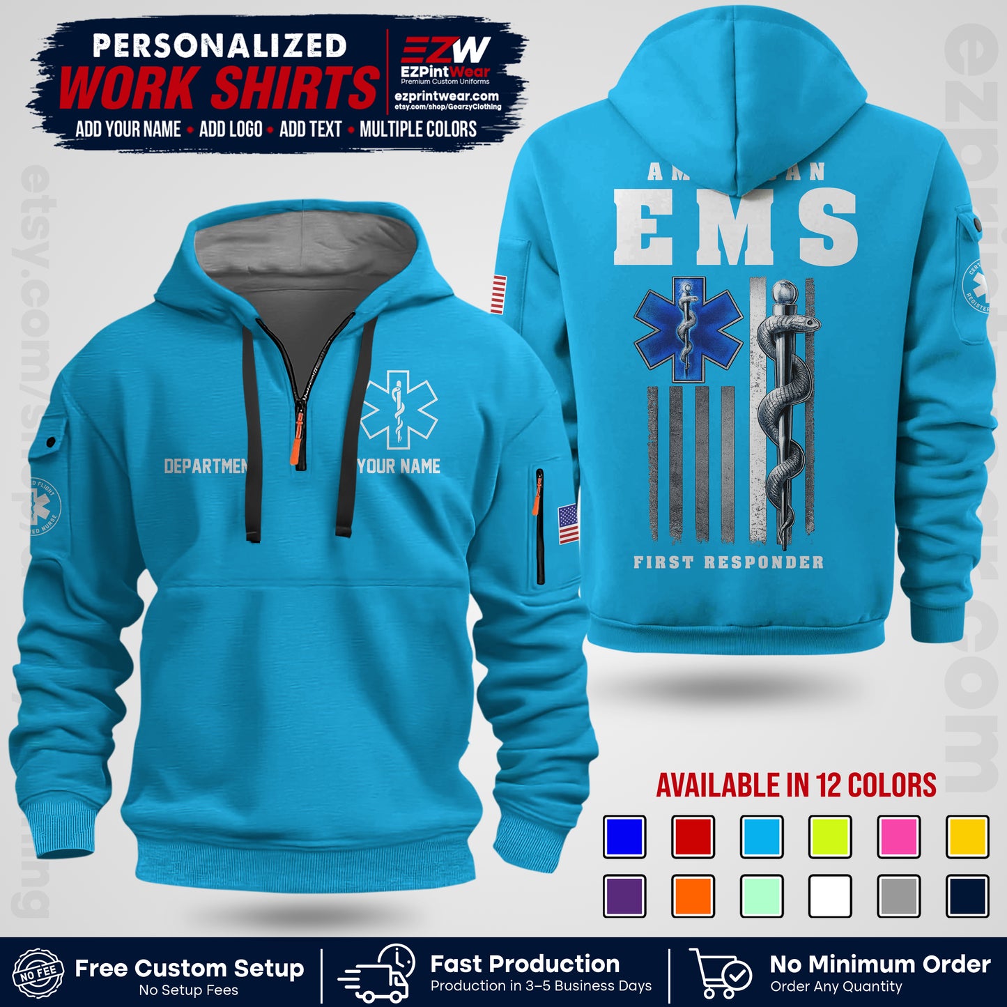 Custom EMS Shirt with Name, Logo & Text | EMS Team Uniform | First Responder Workwear EMSU03