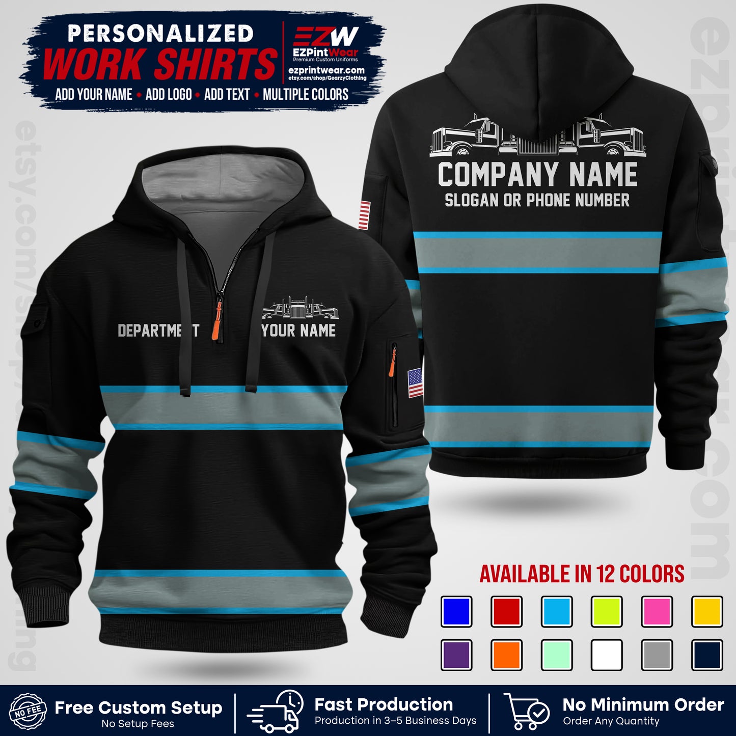 Personalized Truck Driver Workwear Uniform | Custom Safety Stripe Apparel | Non-Reflective Reflective Style Design TW04