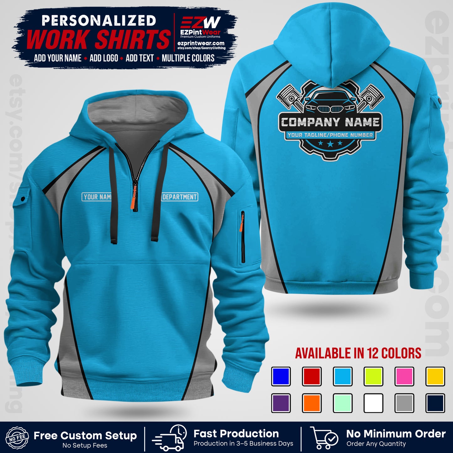 Custom Mechanic Work Shirt with Name, Logo & Text | Auto Shop Uniform | Workwear MCN 09