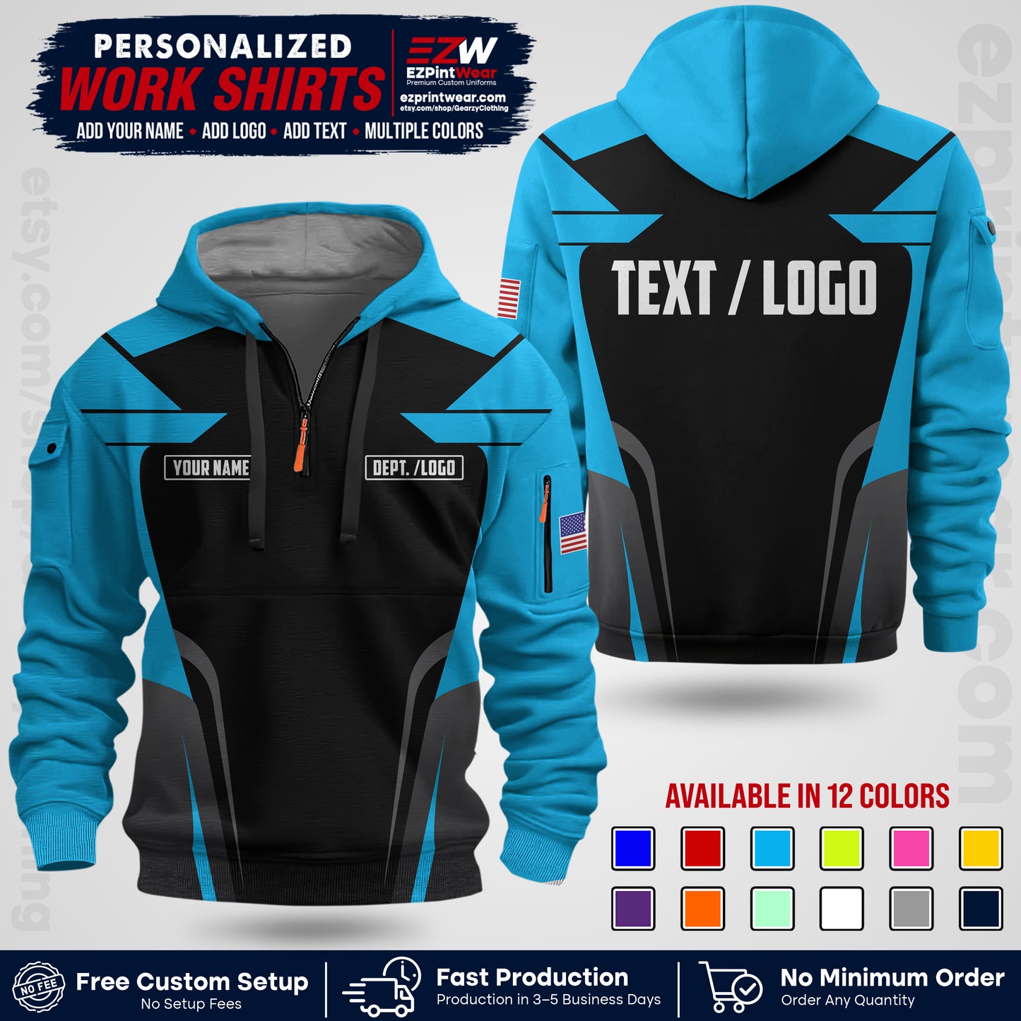 Custom All Over Print Work Uniform Shirt with Name, Logo & Text | Custom Hawaiian Shirt | Company Shirt | Employee Uniform UNF01