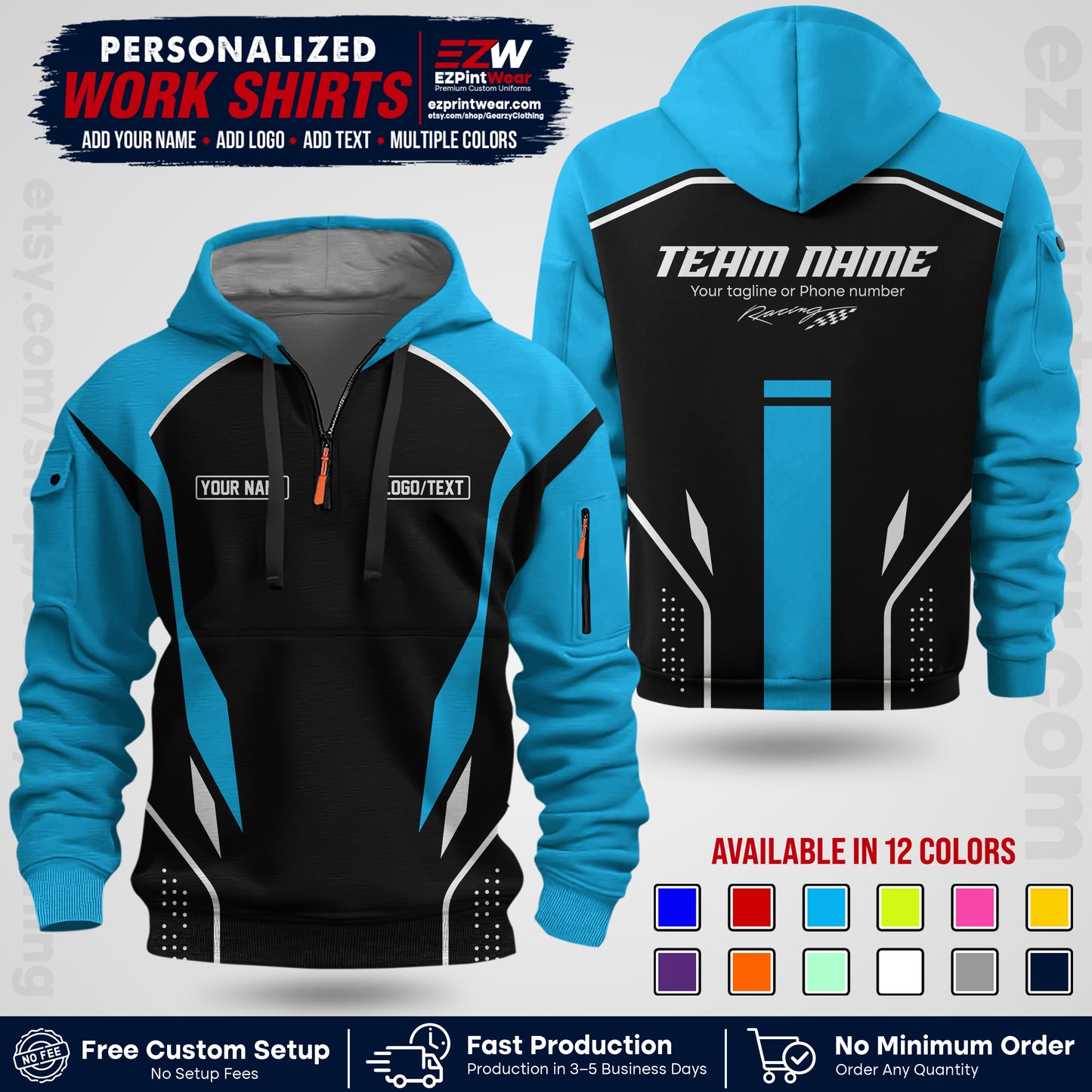Custom Racing Shirt with Name, Logo & Text | Race Team Uniform | Crew Apparel RC06
