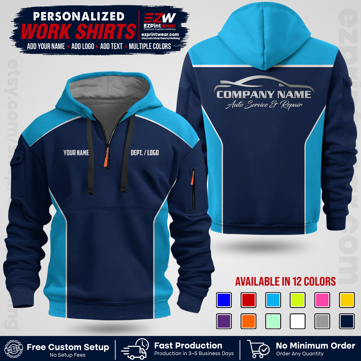 Custom Mechanic Work Shirt with Name, Logo & Text | Auto Shop Uniform | Workwear MCN 3926