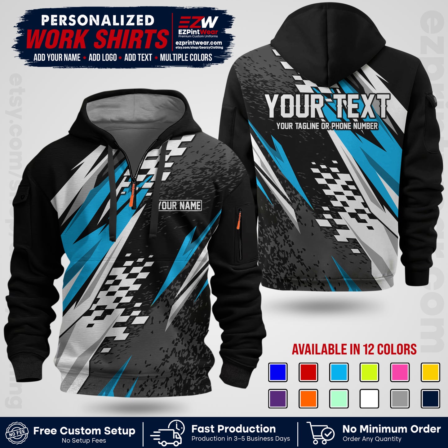 Custom Racing Shirt with Name, Logo & Text | Race Team Uniform | Crew Apparel RC03