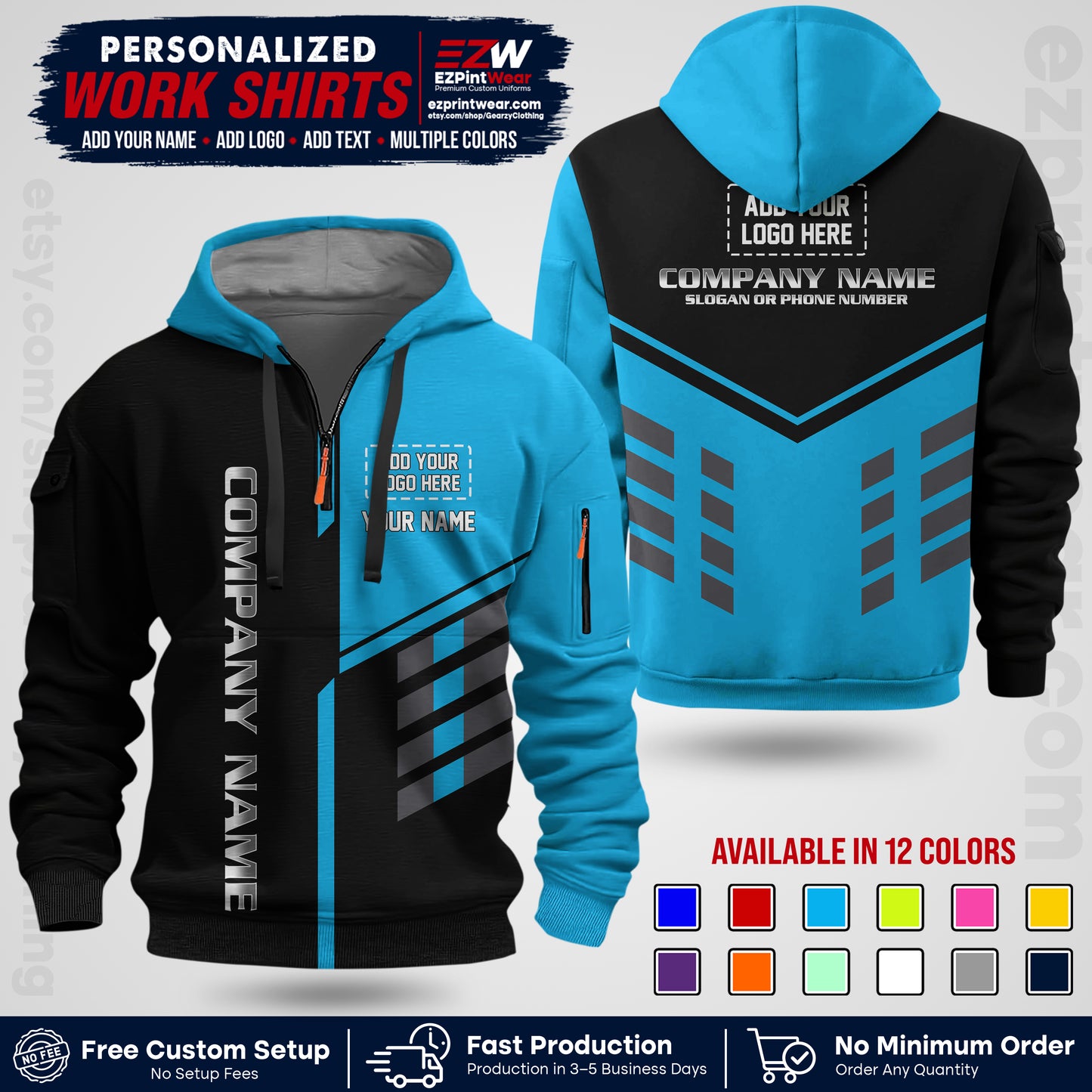 Custom All Over Print Work Uniform Shirt with Name, Logo & Text | Custom Hawaiian Shirt | Company Shirt | Employee Uniform UNF09