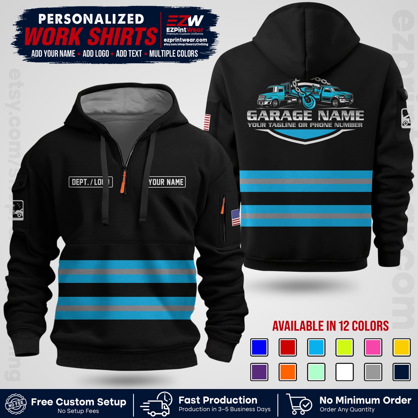 Custom Towing Workwear Uniform | Personalized Tow Truck Shirt | Non-Reflective Safety Stripe Apparel | Custom Towing Shirt | Tow Truck Apparel TW03