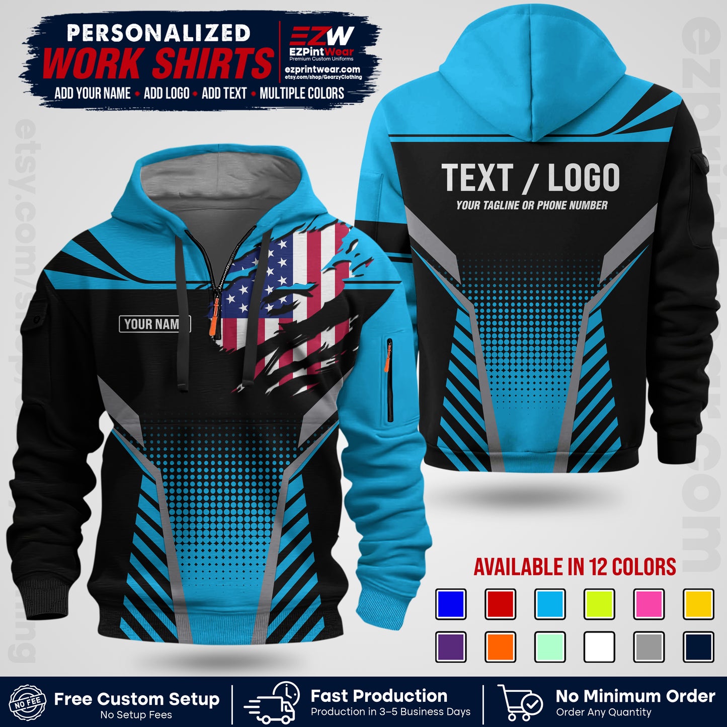 Custom All Over Print Work Uniform Shirt with Name, Logo & Text | Custom Hawaiian Shirt | Company Shirt | Employee Uniform UNF07