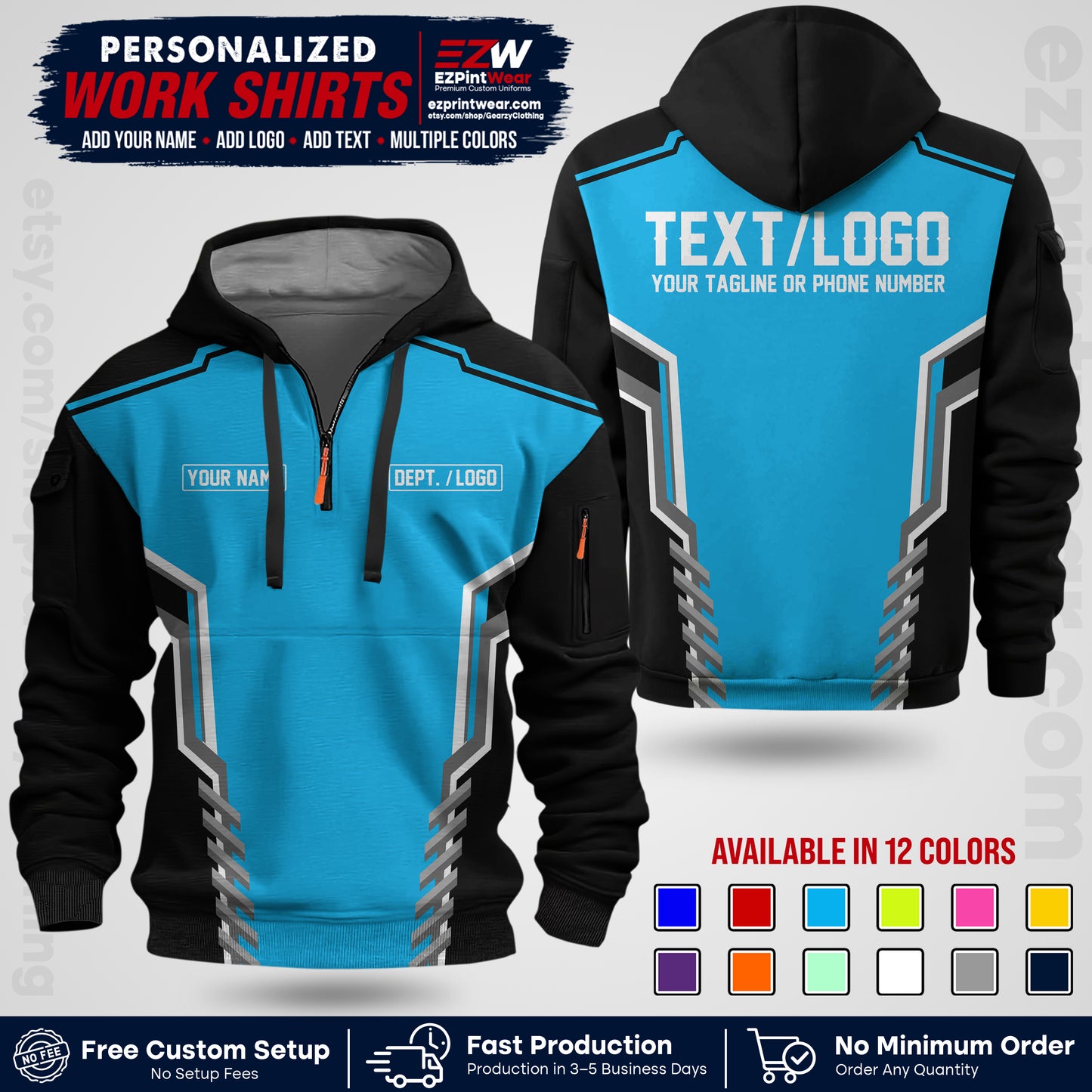 Custom All Over Print Work Uniform Shirt with Name, Logo & Text | Custom Hawaiian Shirt | Company Shirt | Employee Uniform UNF15