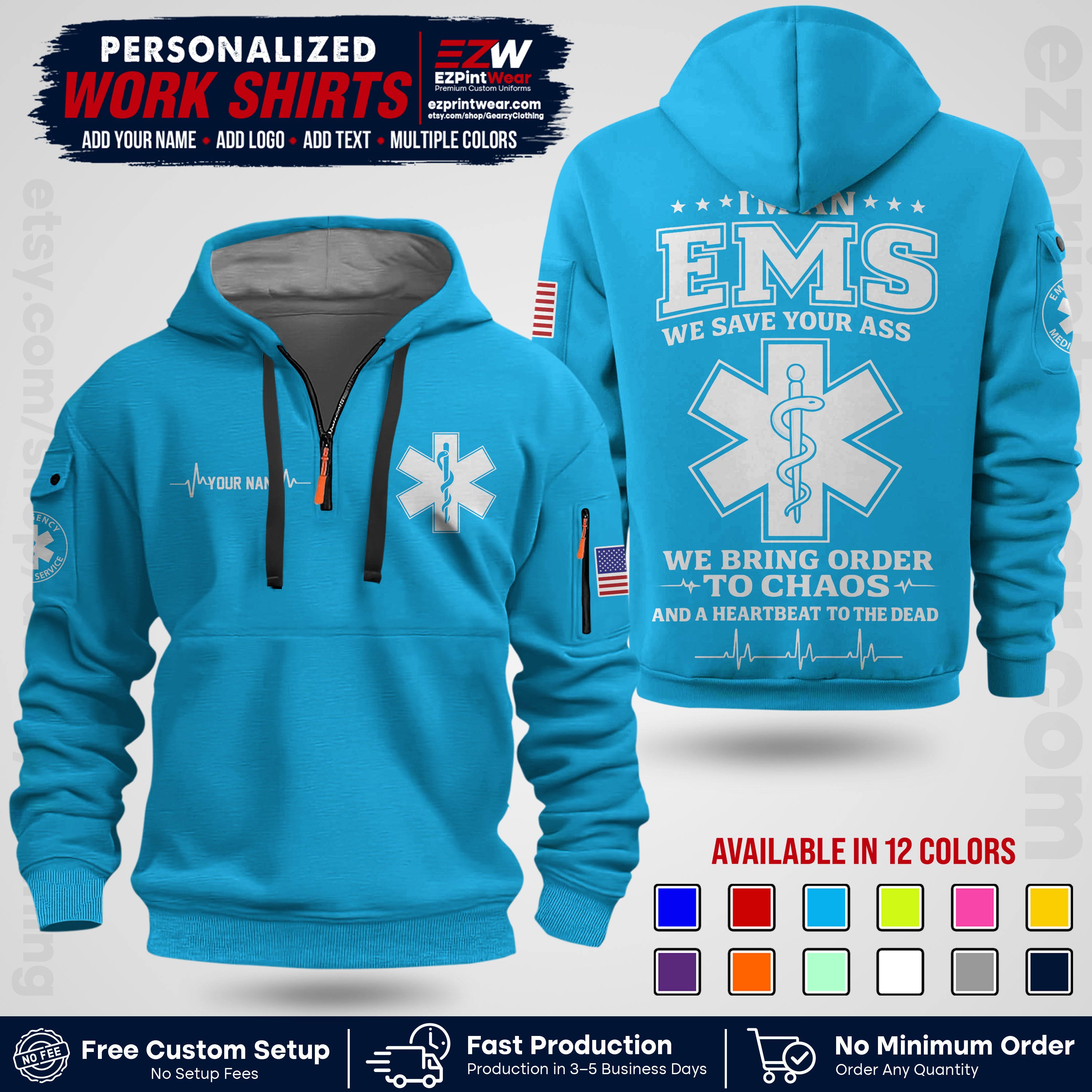 Custom EMS Shirt with Name, Logo & Text | EMS Team Uniform | First Responder Workwear EMSU05