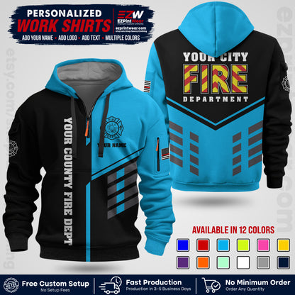 Custom Fire Department Shirt with Name, City Logo & Text | Firefighter Uniform | Button Up Work Shirt FF06