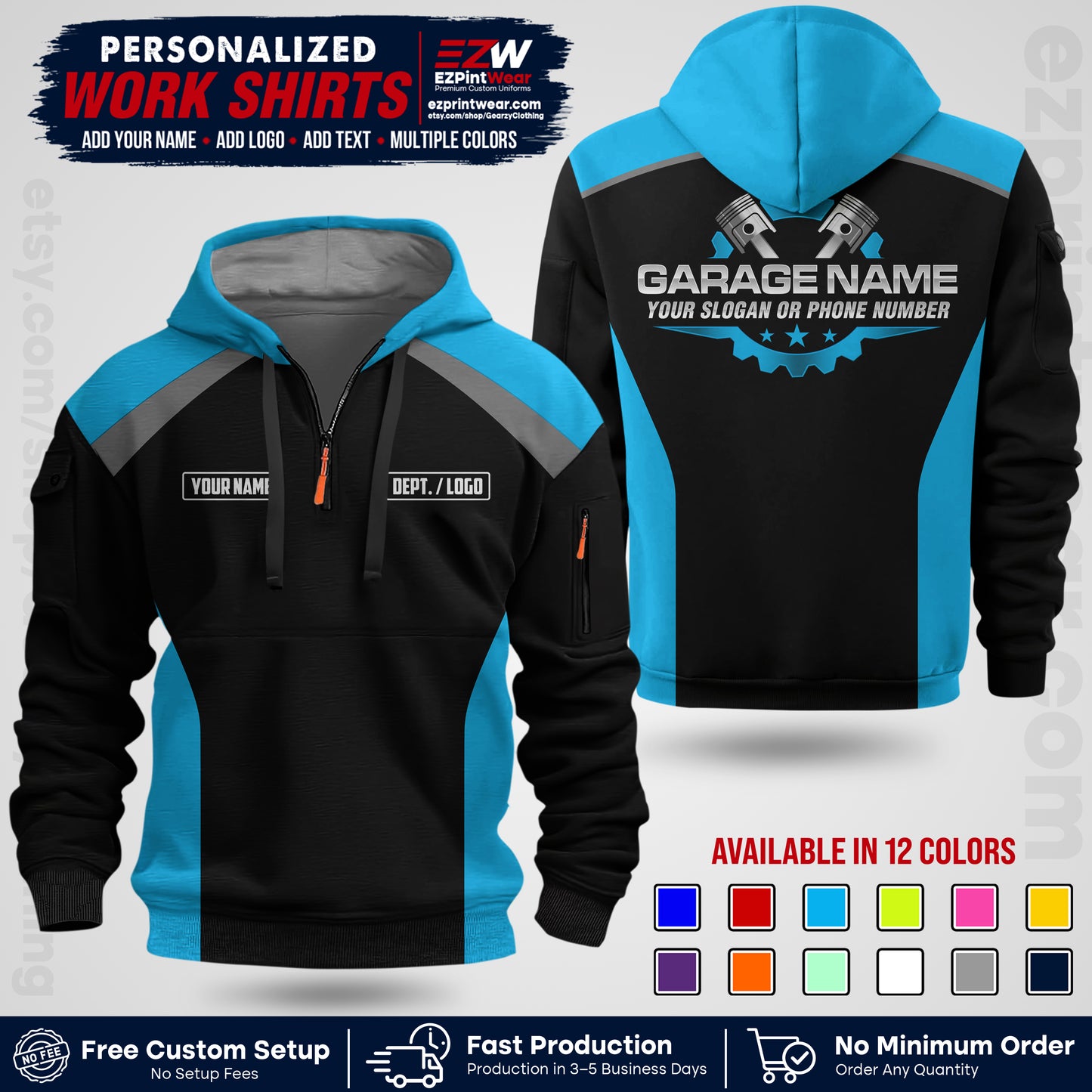 Custom Mechanic Work Shirt with Name, Logo & Text | Auto Shop Uniform | Workwear MCN 06
