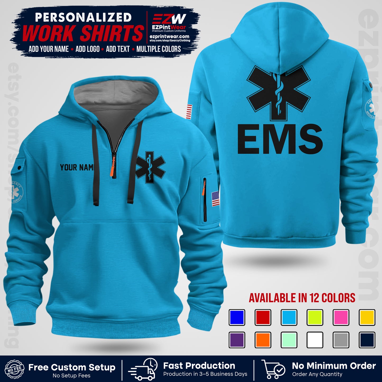 Custom EMS Shirt with Name, Logo & Text | EMS Team Uniform | First Responder Workwear EMSU02