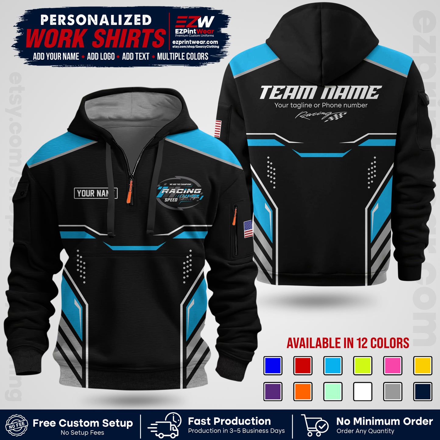 Custom Racing Shirt with Name, Logo & Text | Race Team Uniform | Crew Apparel RC10