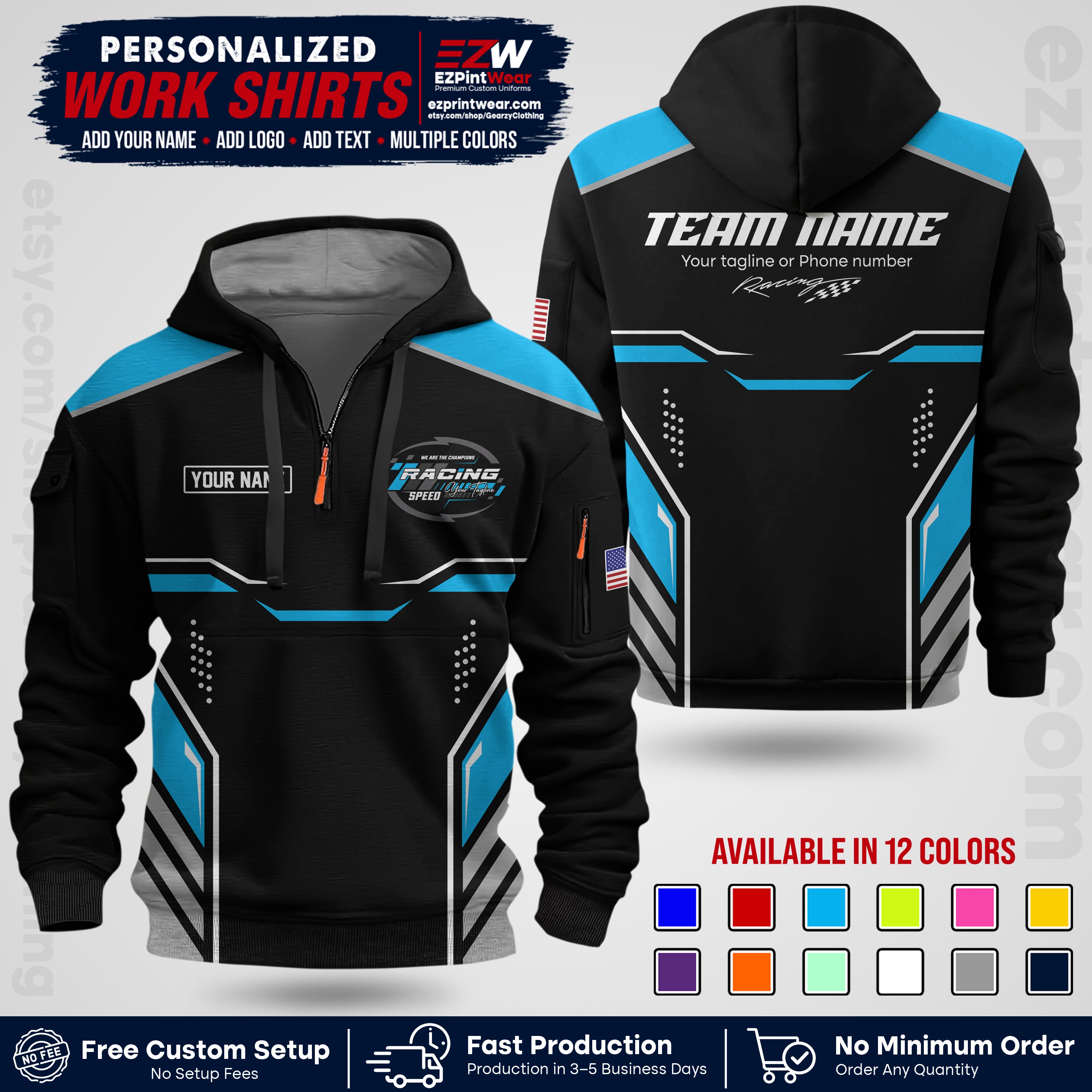 Custom Racing Shirt with Name, Logo & Text | Race Team Uniform | Crew Apparel RC10