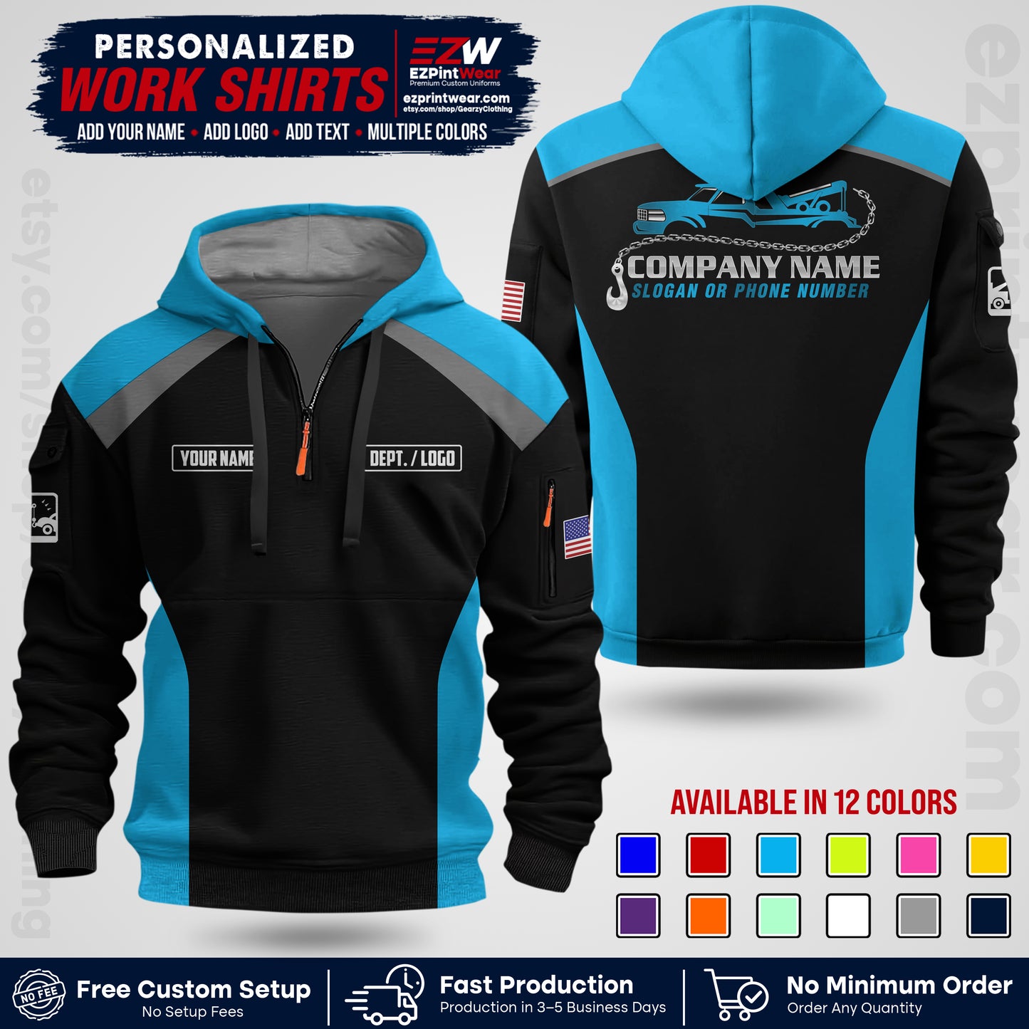 Custom Towing Shirt with Name, Logo & Text | Towing Company Uniform | Workwear TW01