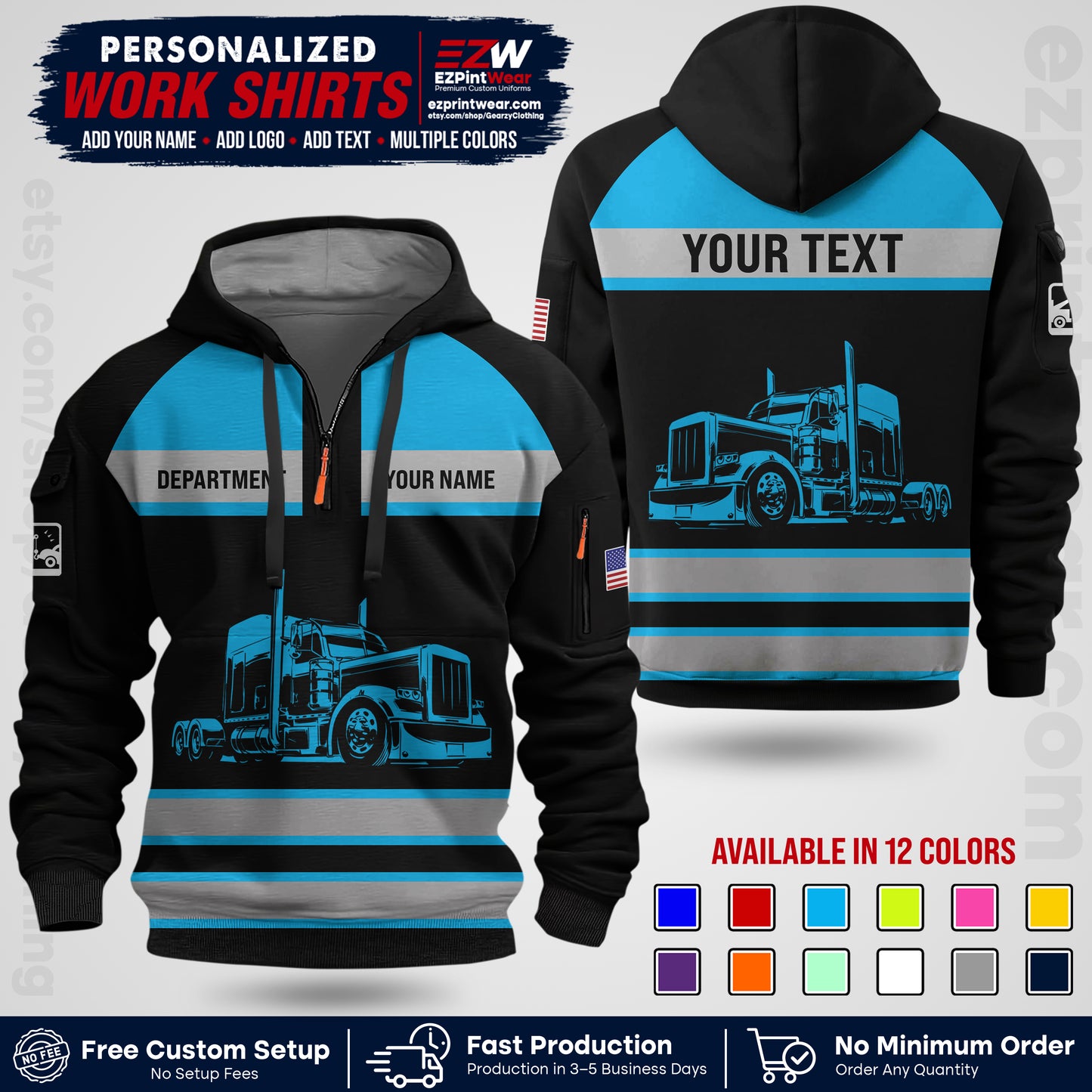 Personalized Truck Driver Workwear Uniform | Custom Safety Stripe Apparel | Non-Reflective Reflective Style Design TW02