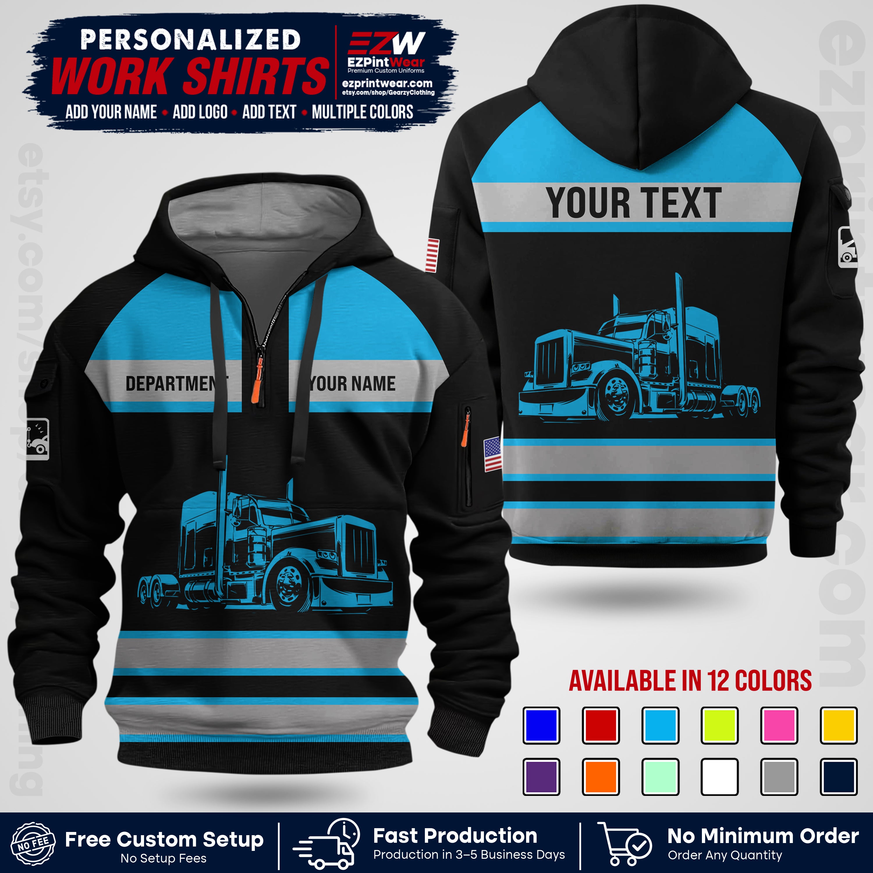 Personalized Truck Driver Workwear Uniform | Custom Safety Stripe Apparel | Non-Reflective Reflective Style Design TW02