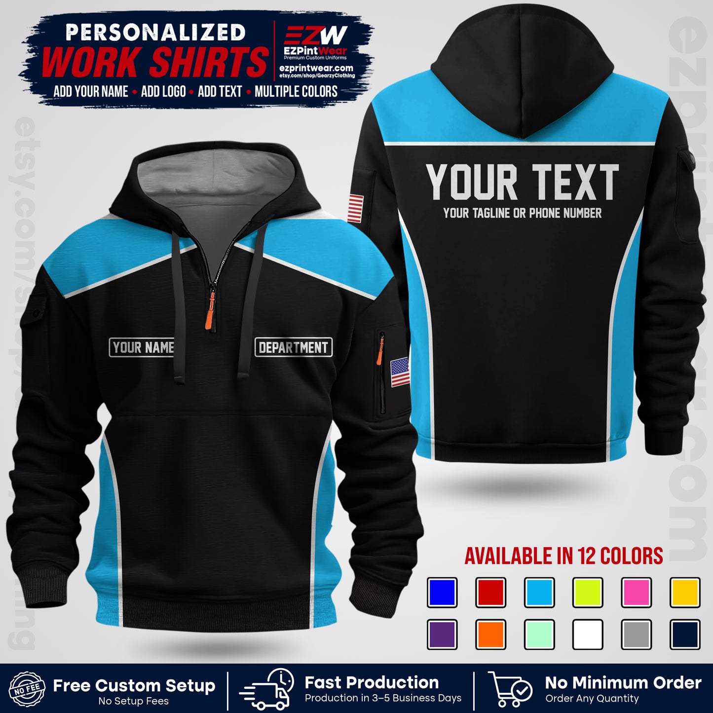 Custom All Over Print Work Uniform Shirt with Name, Logo & Text | Custom Hawaiian Shirt | Company Shirt | Employee Uniform UNF12