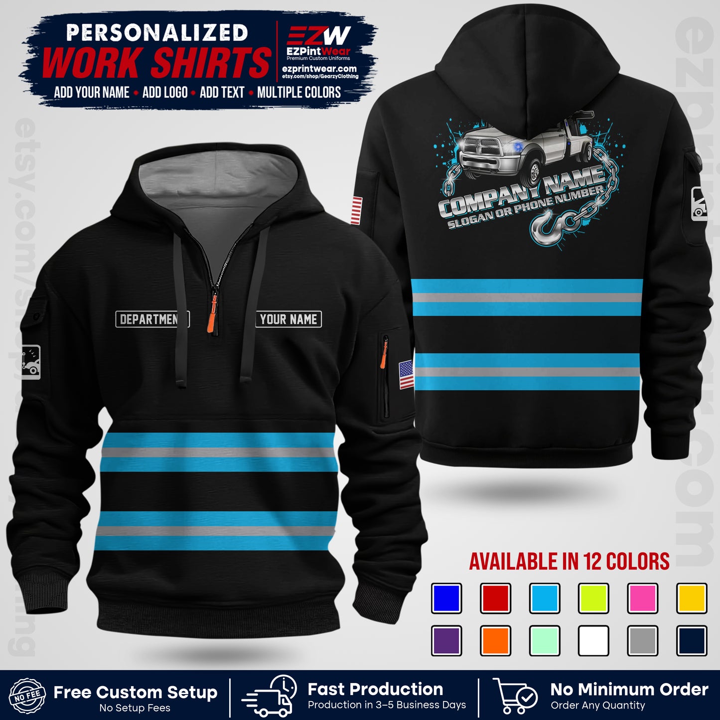 Custom Towing Workwear Uniform | Personalized Tow Truck Shirt | Non-Reflective Safety Stripe Apparel | Custom Towing Shirt | Tow Truck Apparel TW05