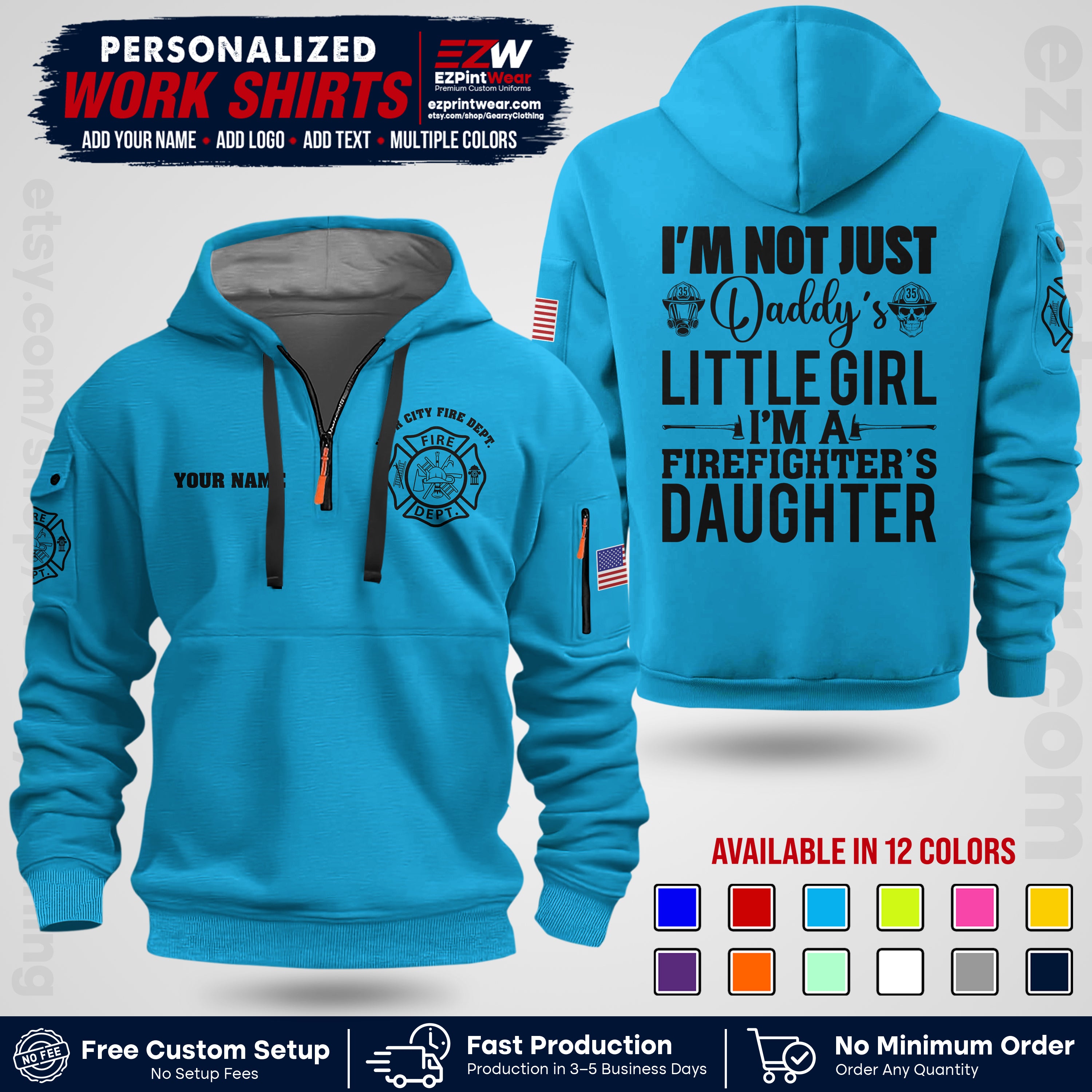 Custom Fire Department Shirt with Name, City Logo & Text | Firefighter Uniform | Button Up Work Shirt FF08