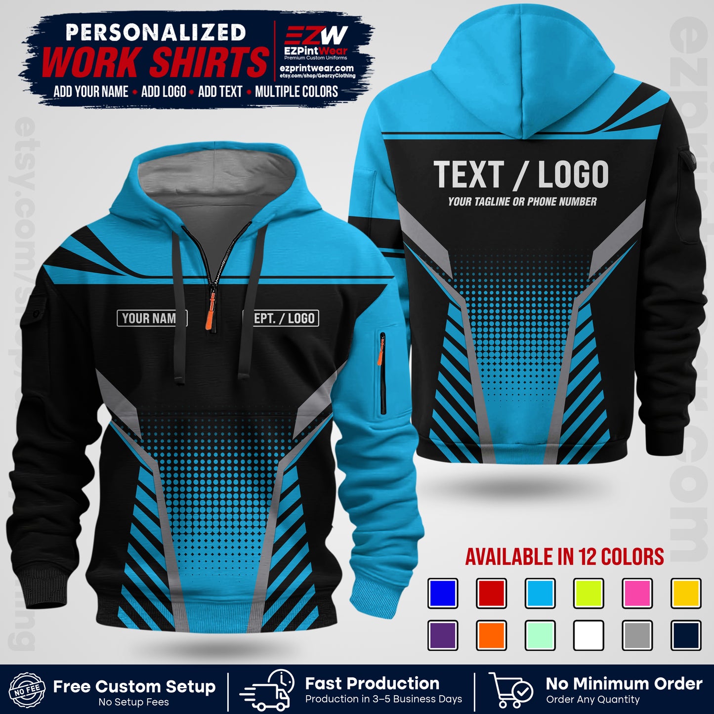 Custom All Over Print Work Uniform Shirt with Name, Logo & Text | Custom Hawaiian Shirt | Company Shirt | Employee Uniform UNF08