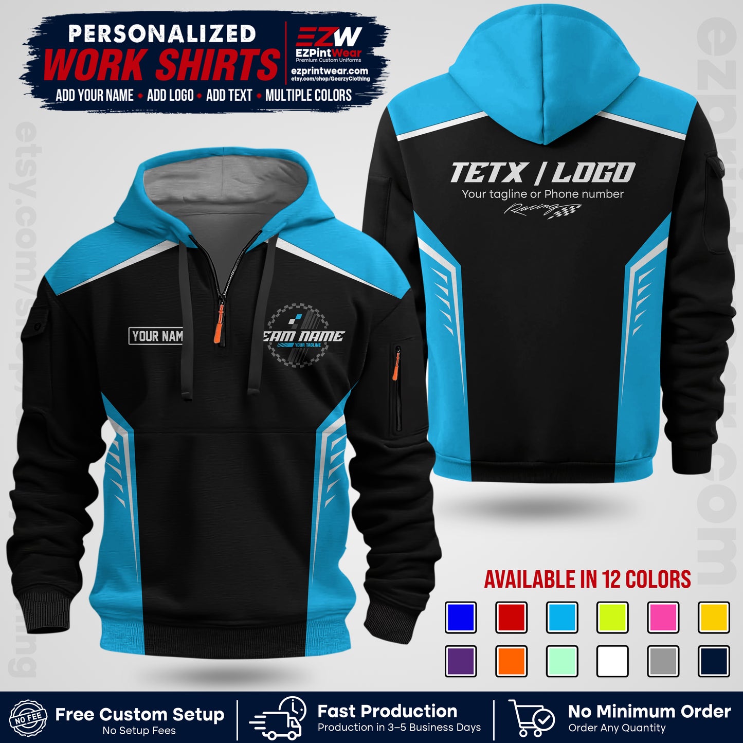 Custom Racing Shirt with Name, Logo & Text | Race Team Uniform | Crew Apparel RC07