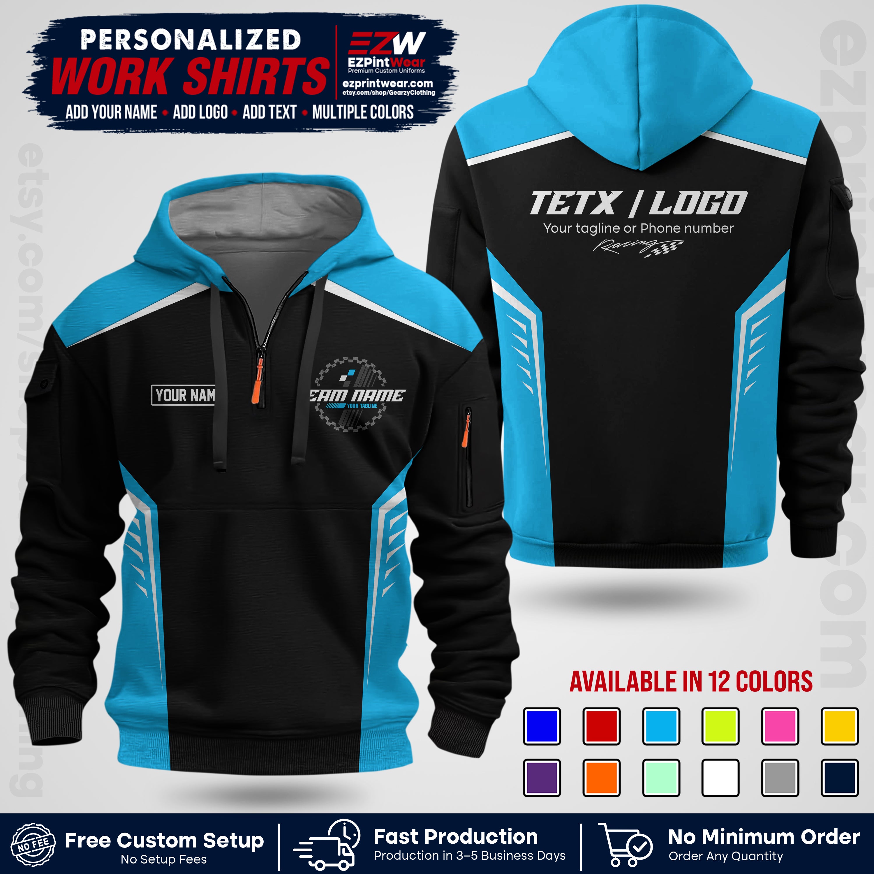 Custom Racing Shirt with Name, Logo & Text | Race Team Uniform | Crew Apparel RC07