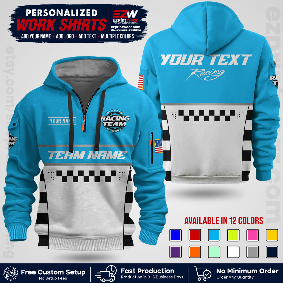 Custom Racing Shirt with Name, Logo & Text | Race Team Uniform | Crew Apparel RC18