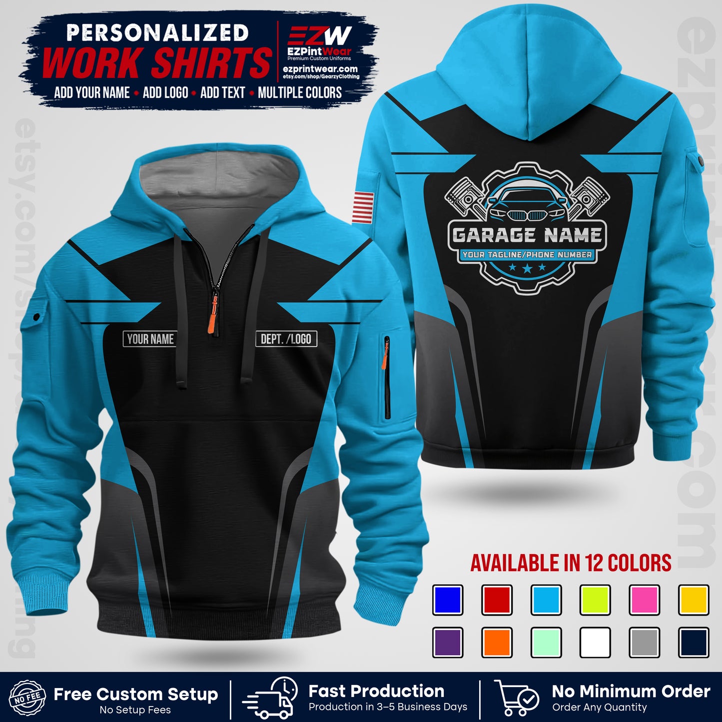 Custom Mechanic Work Shirt with Name, Logo & Text | Auto Shop Uniform | Workwear MCN 04