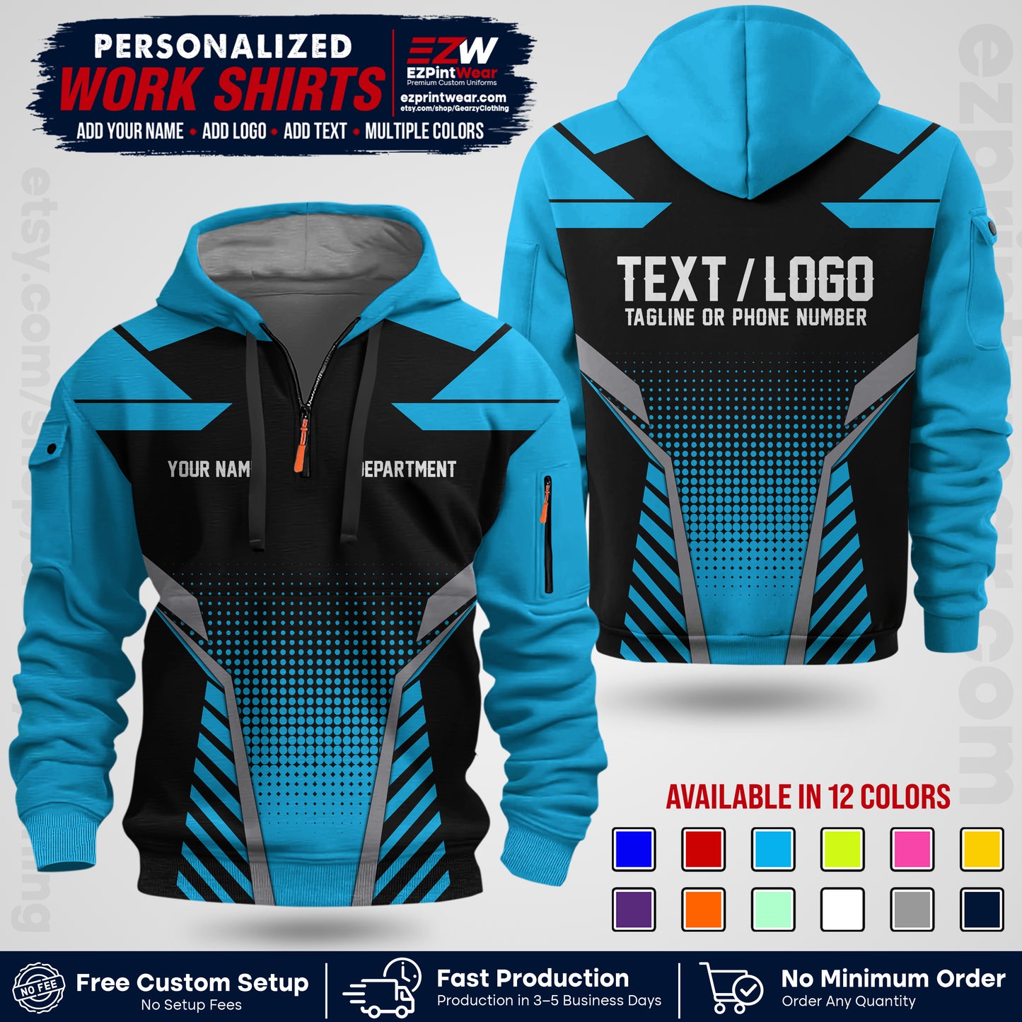 Custom All Over Print Work Uniform Shirt with Name, Logo & Text | Custom Hawaiian Shirt | Company Shirt | Employee Uniform UNF06