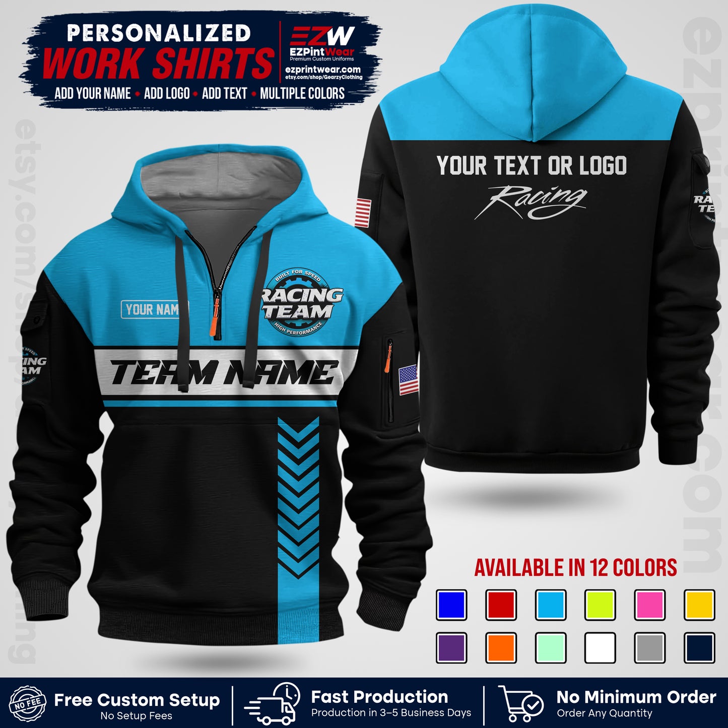 Custom Racing Shirt with Name, Logo & Text | Race Team Uniform | Crew Apparel RC02