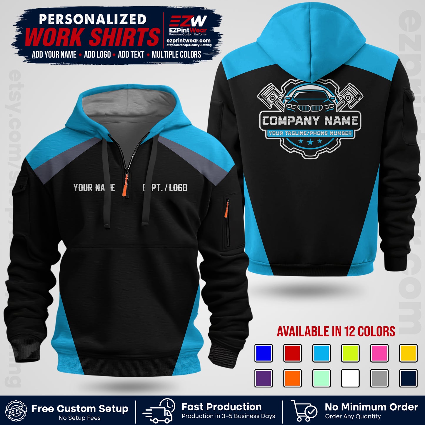 Custom Mechanic Work Shirt with Name, Logo & Text | Auto Shop Uniform | Workwear MCN 03